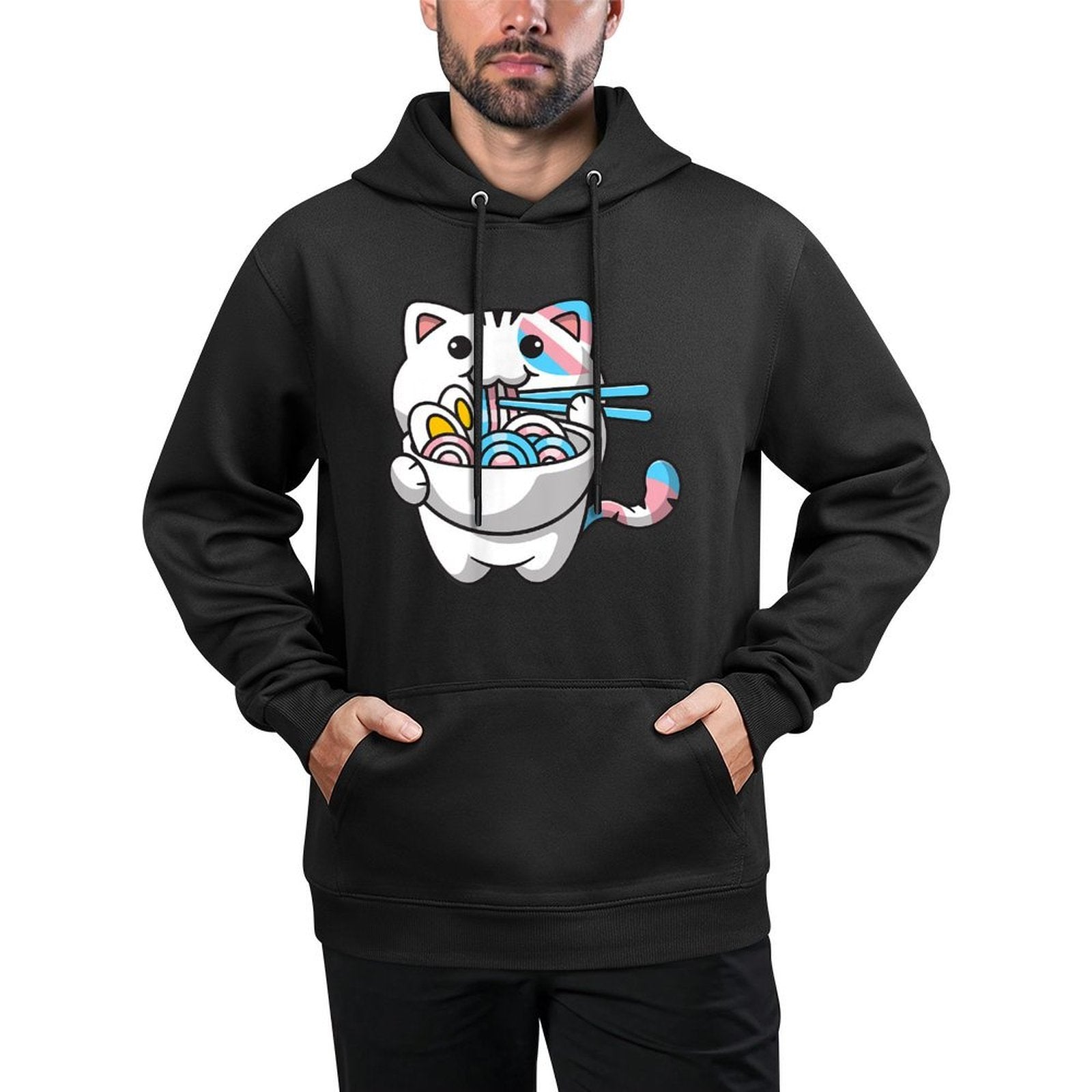 Transgender Pride Kawaii Cat Ramen Noodles Trans Colorfast Hoodie