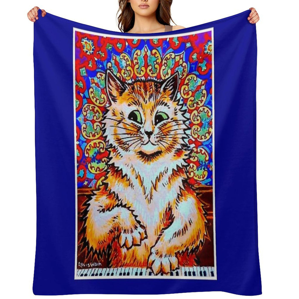 CAT PLAYING A PIANO  Vintage Psychedelic Abstract Louis Wain Print Wrinkle-free Throw Blanket
