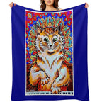 CAT PLAYING A PIANO  Vintage Psychedelic Abstract Louis Wain Print Wrinkle-free Throw Blanket