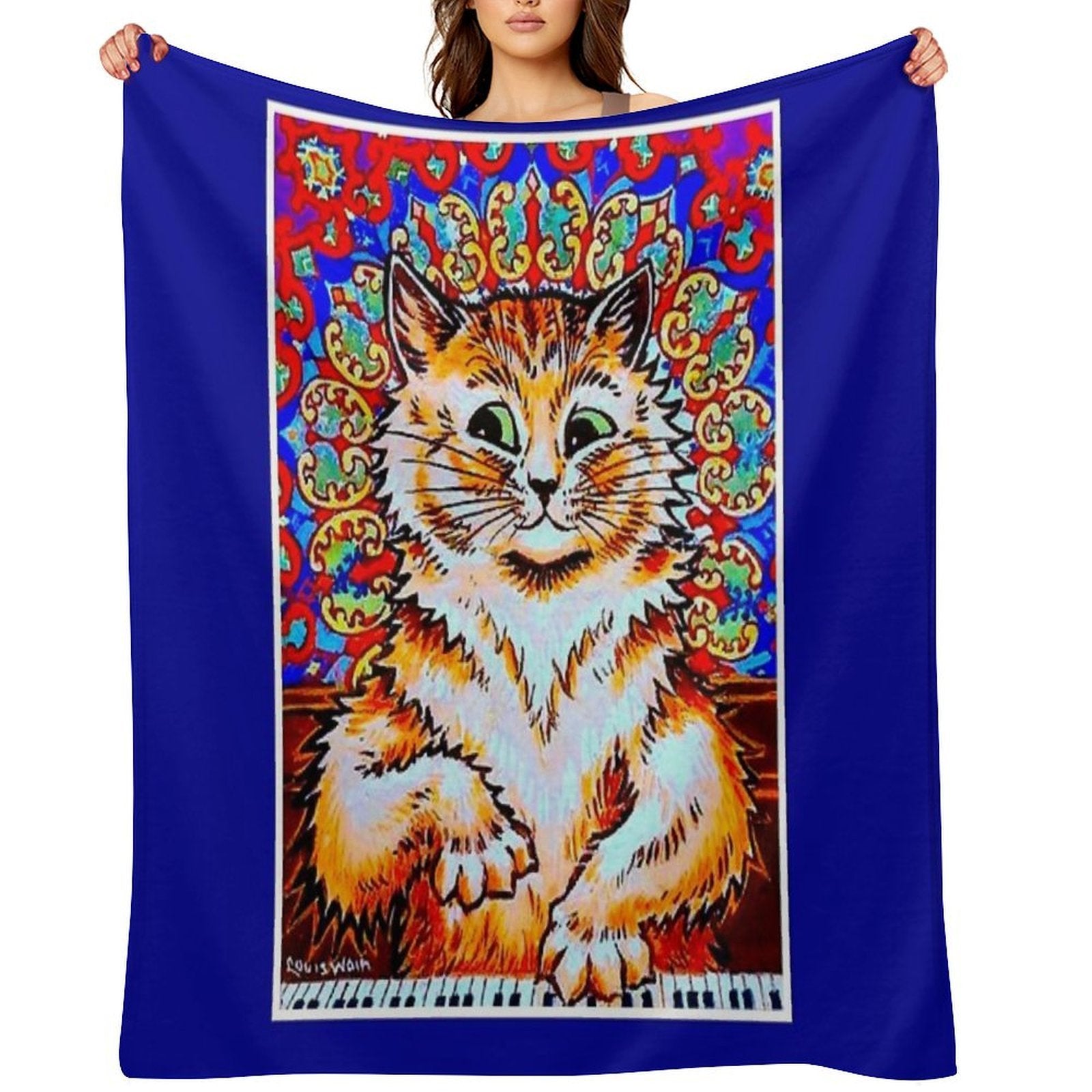 CAT PLAYING A PIANO  Vintage Psychedelic Abstract Louis Wain Print Wrinkle-free Throw Blanket