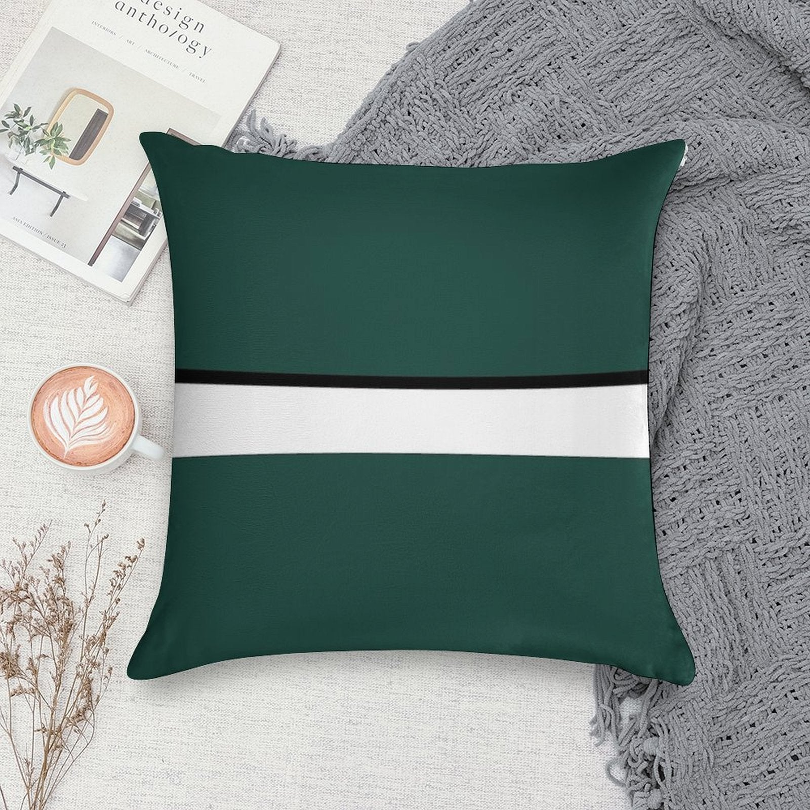 Hunter Green White And Black Banded Soft Style Accent Throw Pillow
