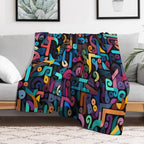 Colorful Fantasy Pattern Orange Yellow Green Red Turquoise Black Ornaments Easy Care Throw Blanket