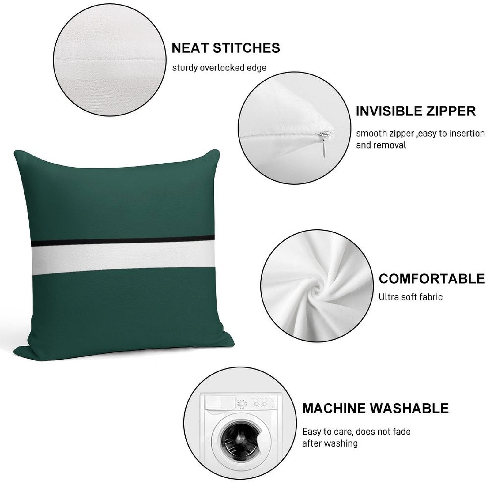 Hunter Green White And Black Banded Soft Style Accent Throw Pillow