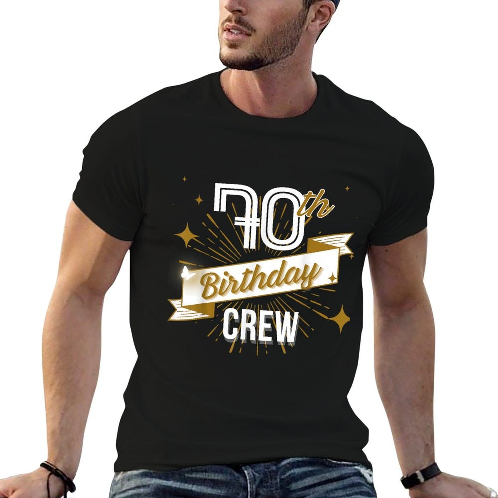 70th Birthday Crew Ideas Matching Family Outfit Friends  Polyester Blend T-Shirt