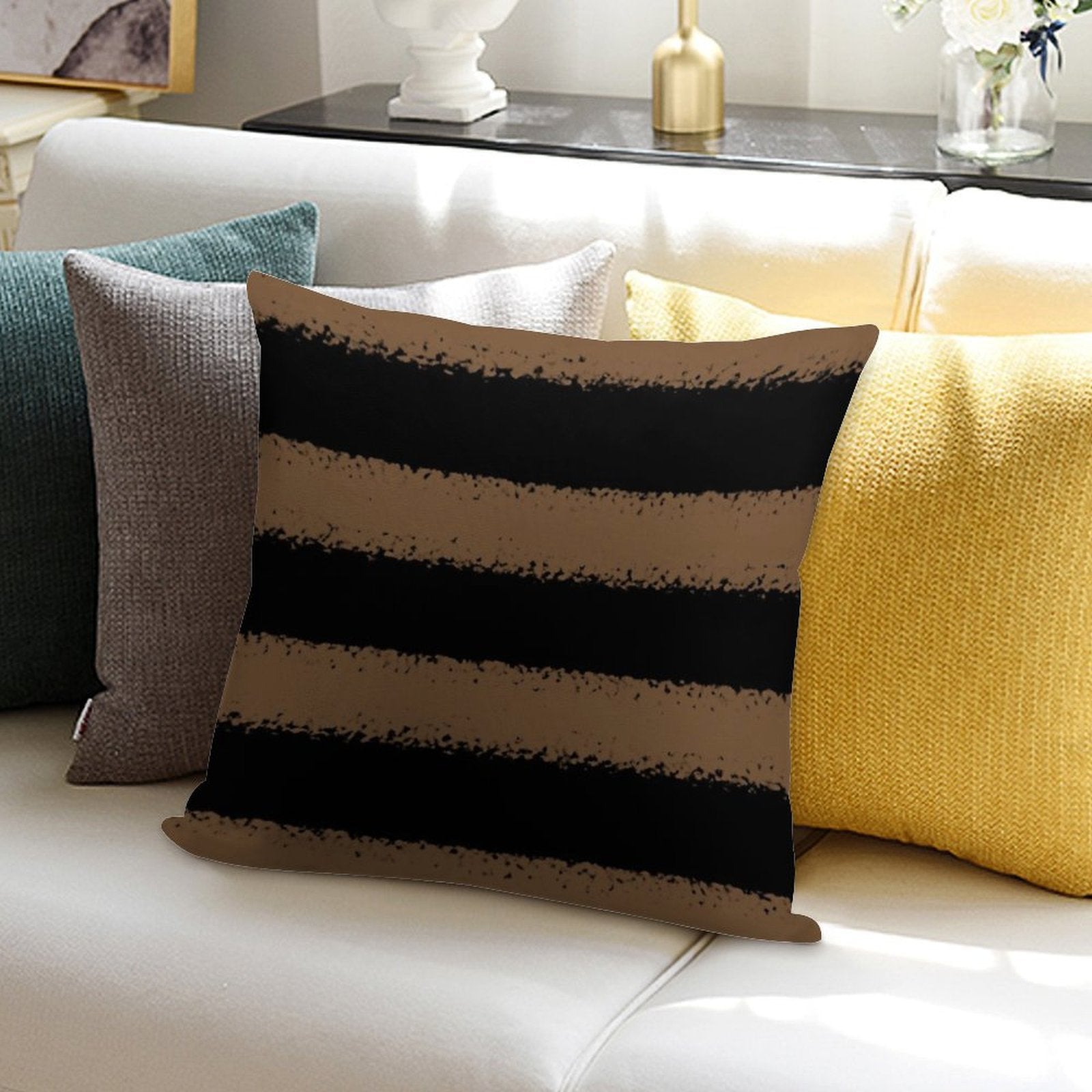 Brown And Black Horizontal Stripe Pattern Coordinates W Sherwin Williams 2022 Popular Color Uber Umber SW 9107 Soft Fade-Resistant Throw Pillow