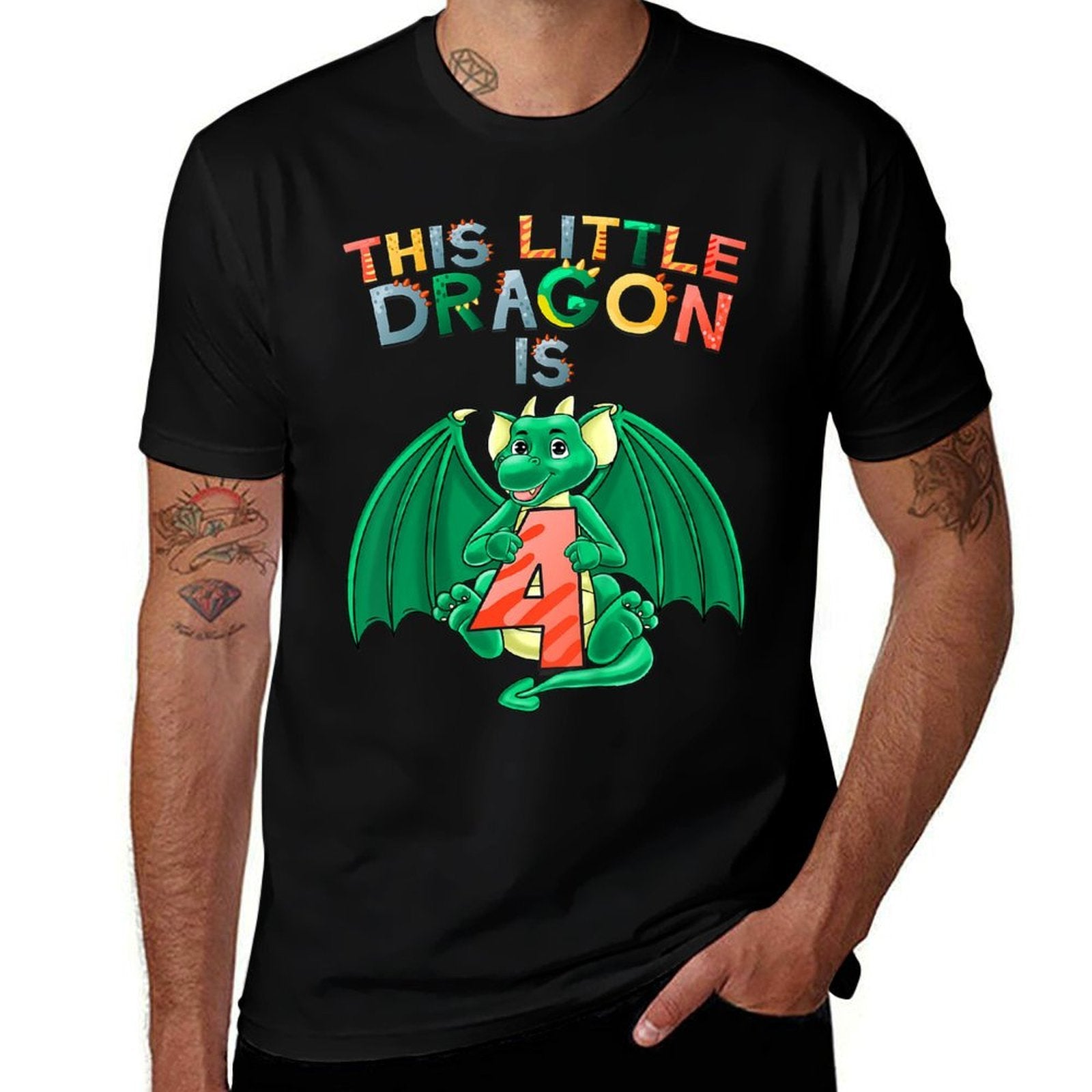 Kids This Little Dragon Is 4 Dragon 4th Birthday 4 Year Old Boy  Eco-friendly Material T-Shirt
