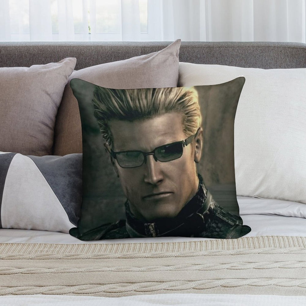 Emo Sunglass Wearing Zombie Man Red Eyed Rizzler Romantic Albert Wesker  RE5 Resident Evil 5 Soft Skin-Friendly Throw Pillow