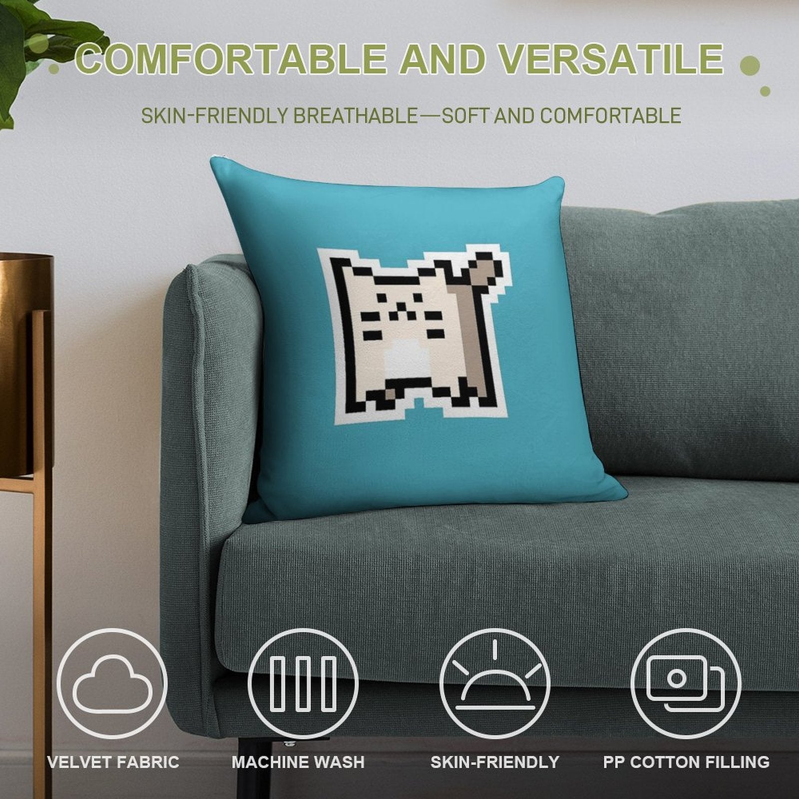 White Pixel-Cat Soft Home Decor Throw Pillow