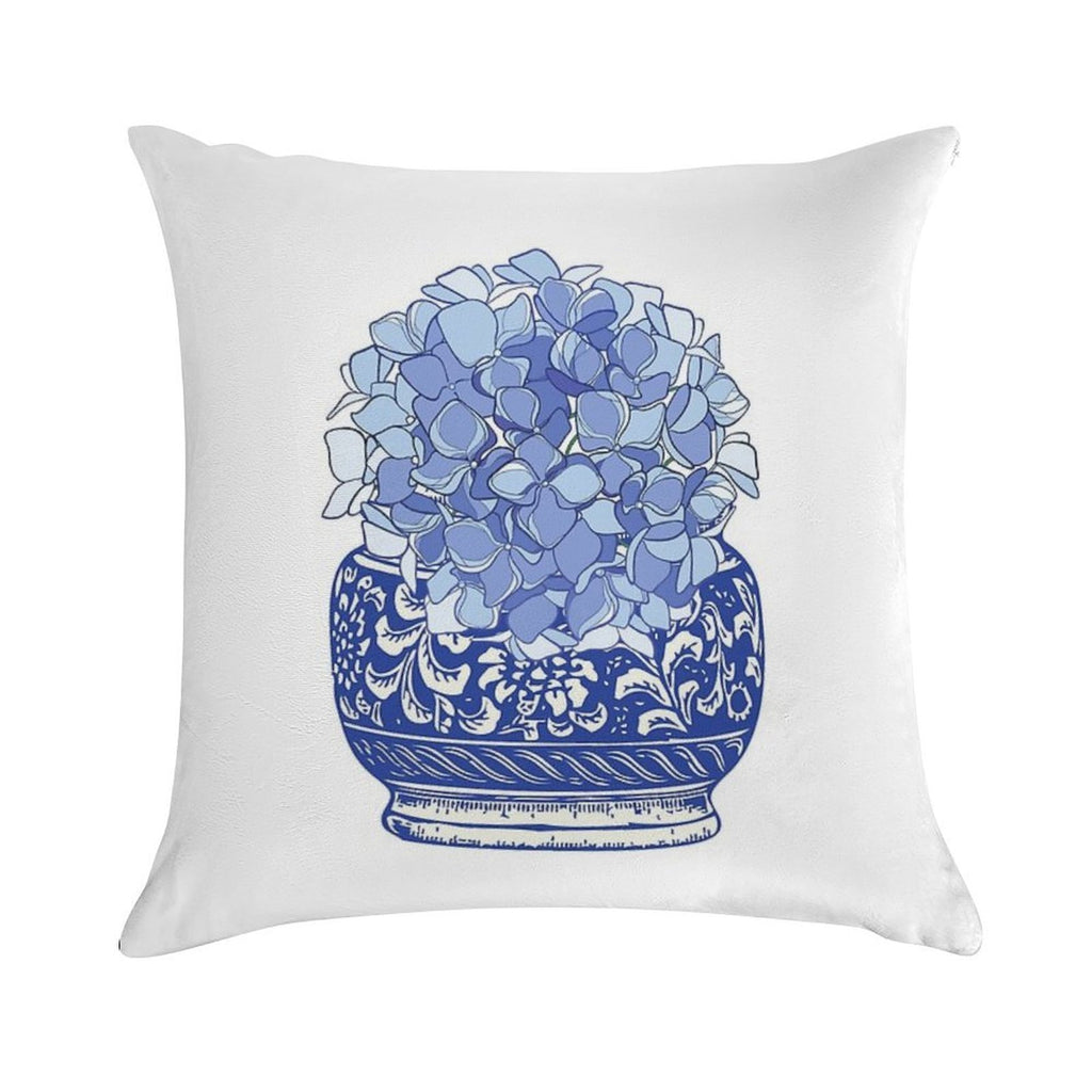 Blue And White Vase with Blue Hydrangeas Soft Hidden Zipper Throw Pillow