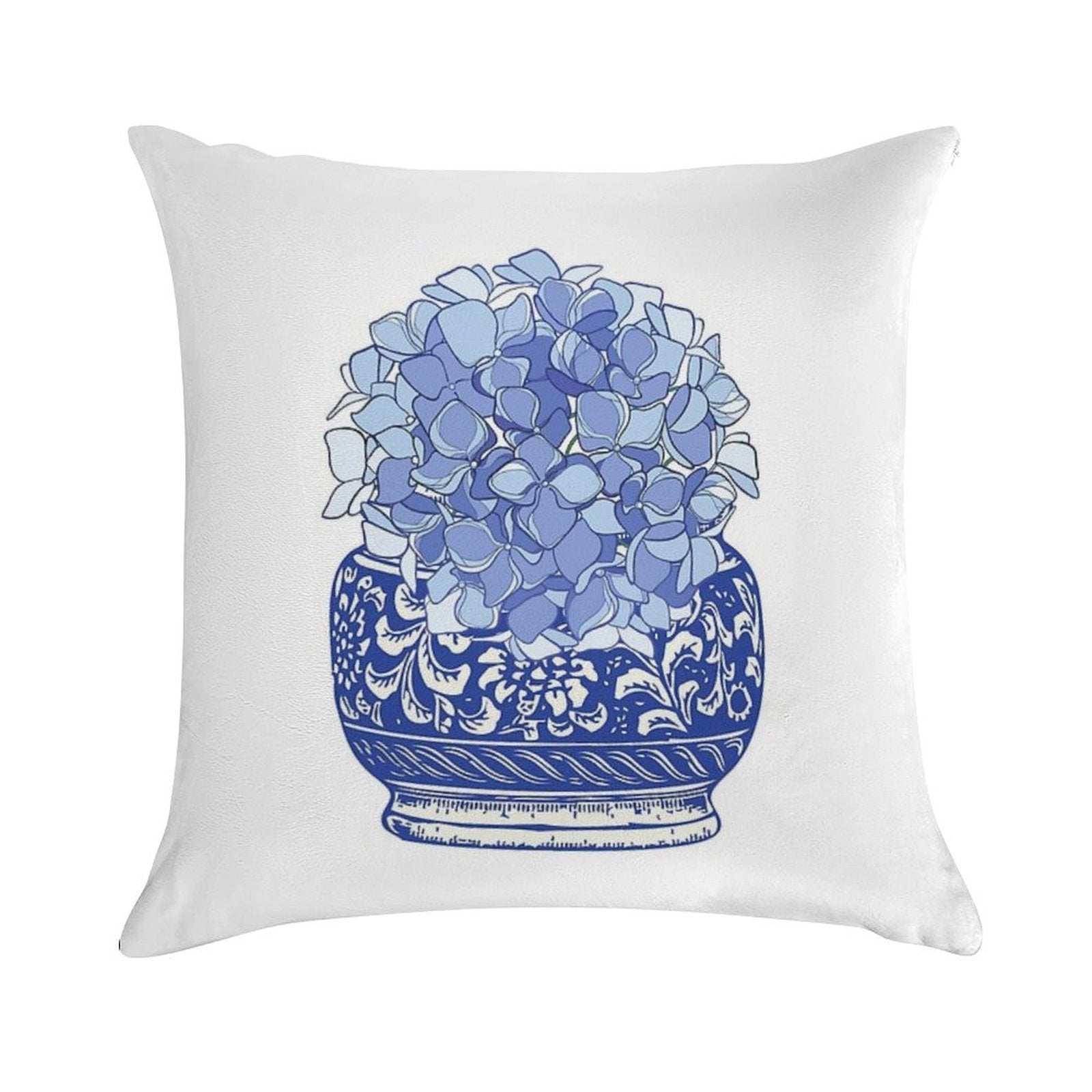 Blue And White Vase with Blue Hydrangeas Soft Hidden Zipper Throw Pillow