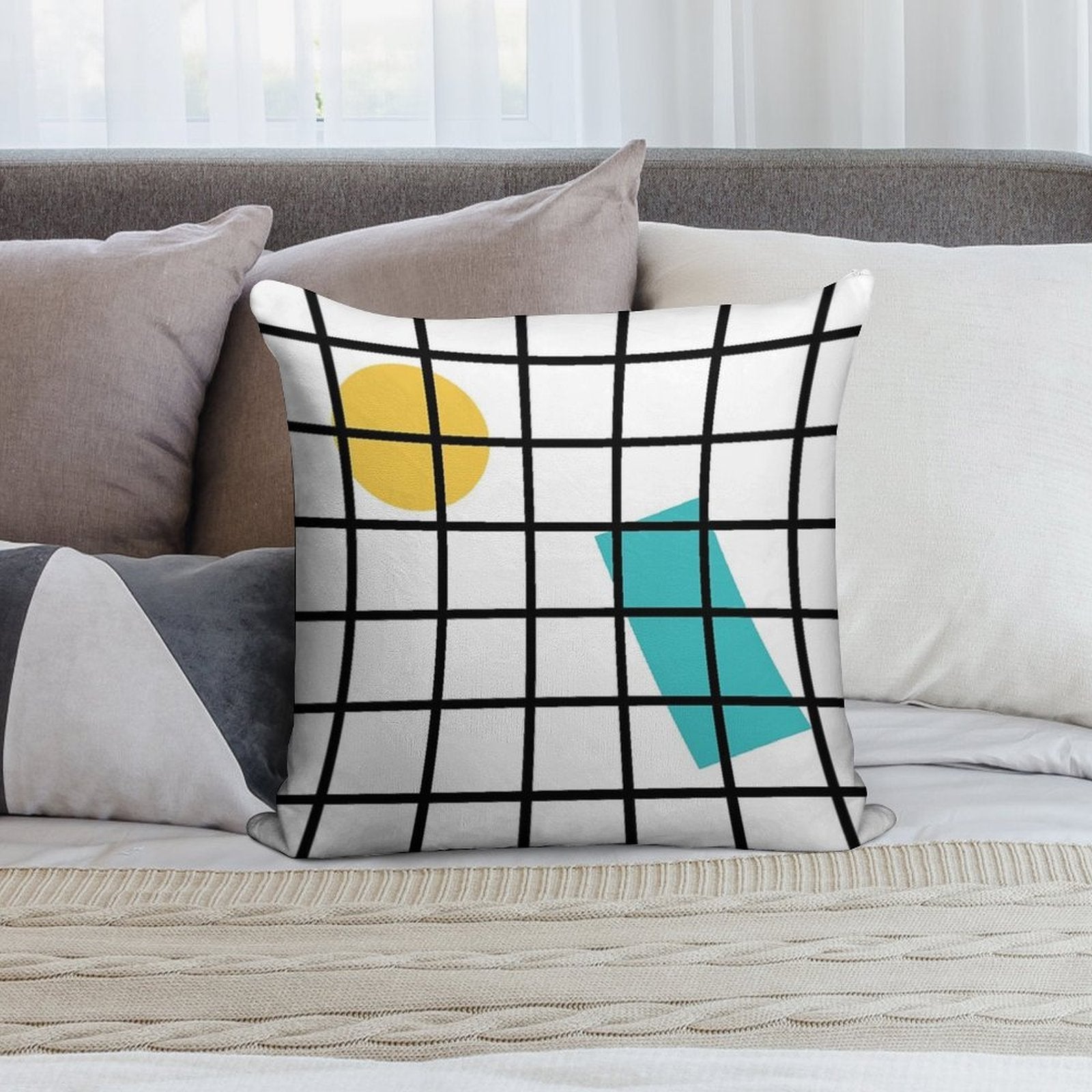 Cute Memphis Grid Soft Reinforced Edging Throw Pillow