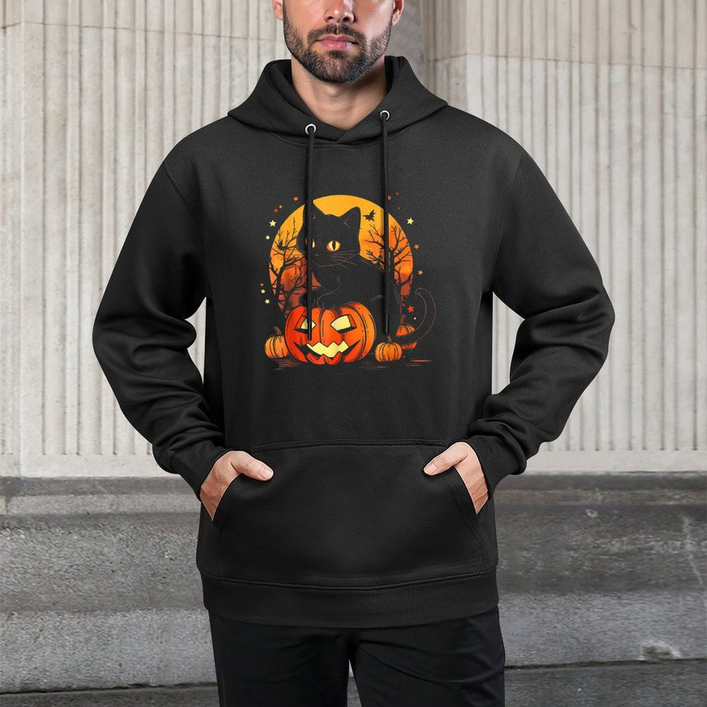 Retro Black Cat Halloween Pumpkin Costume for Women Men Kids All-Day Comfort Hoodie