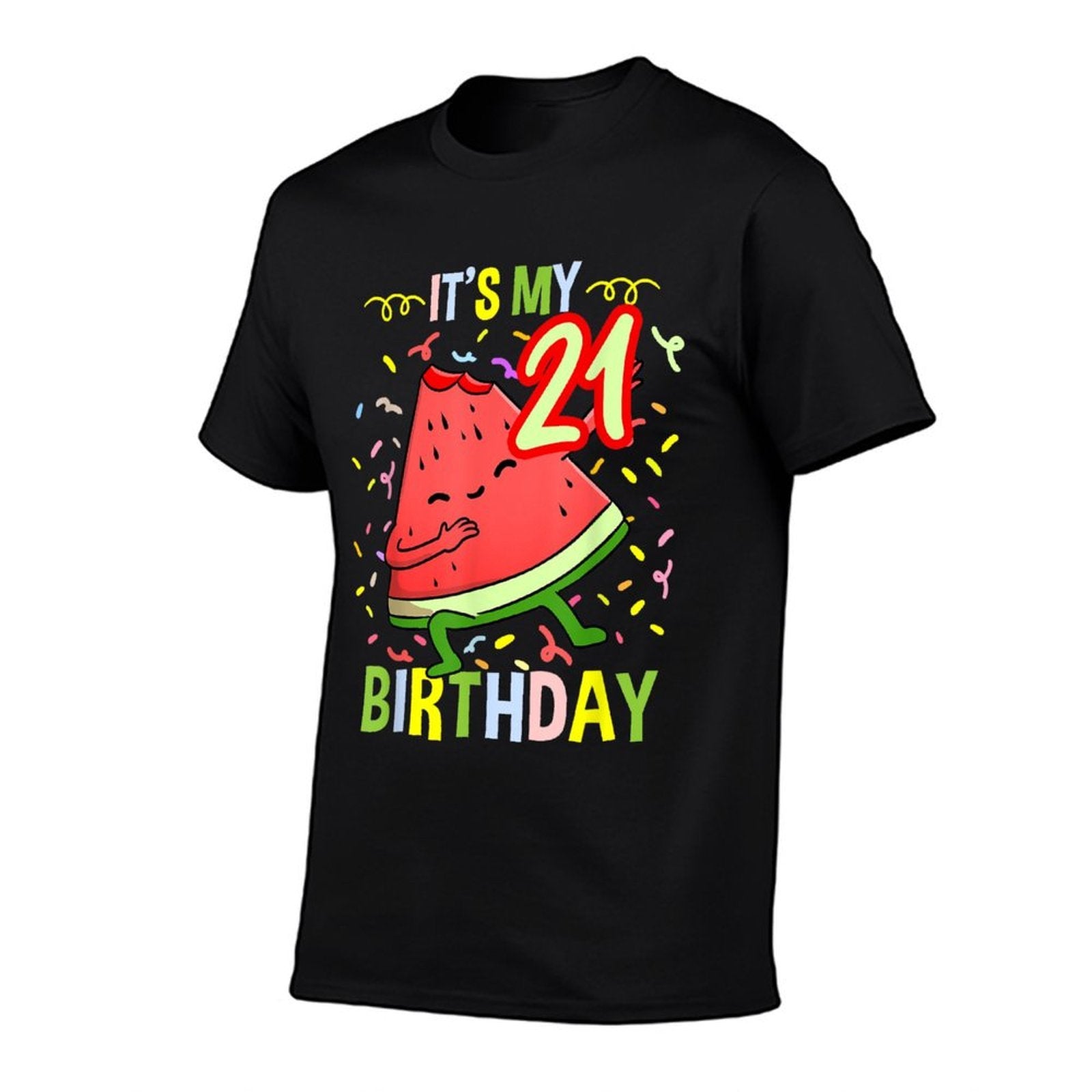 Its My 21st Birthday Watermelon Lover  Ribbed Collar T-Shirt