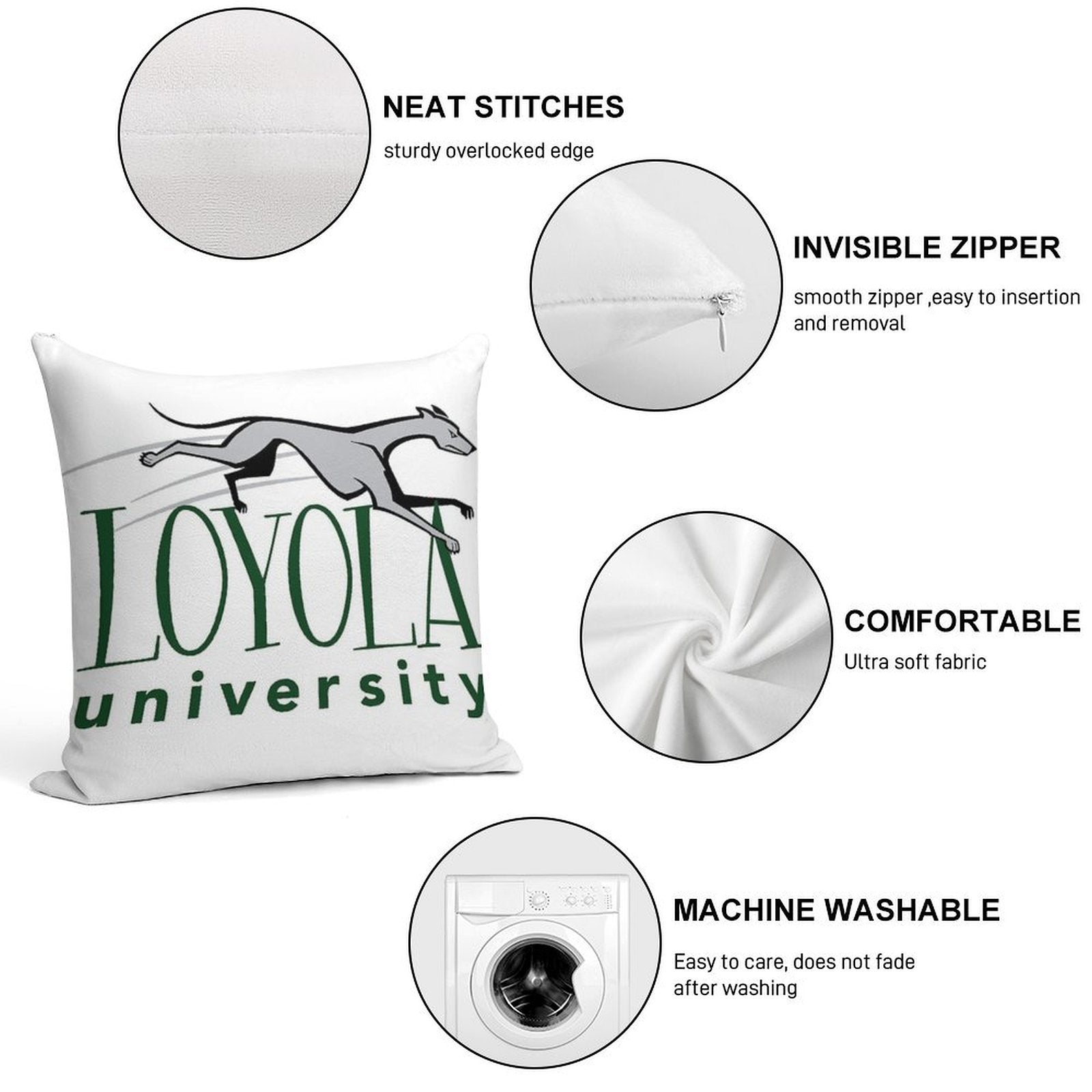 Greyhound Loyola University Soft Short Plush Fabric Throw Pillow