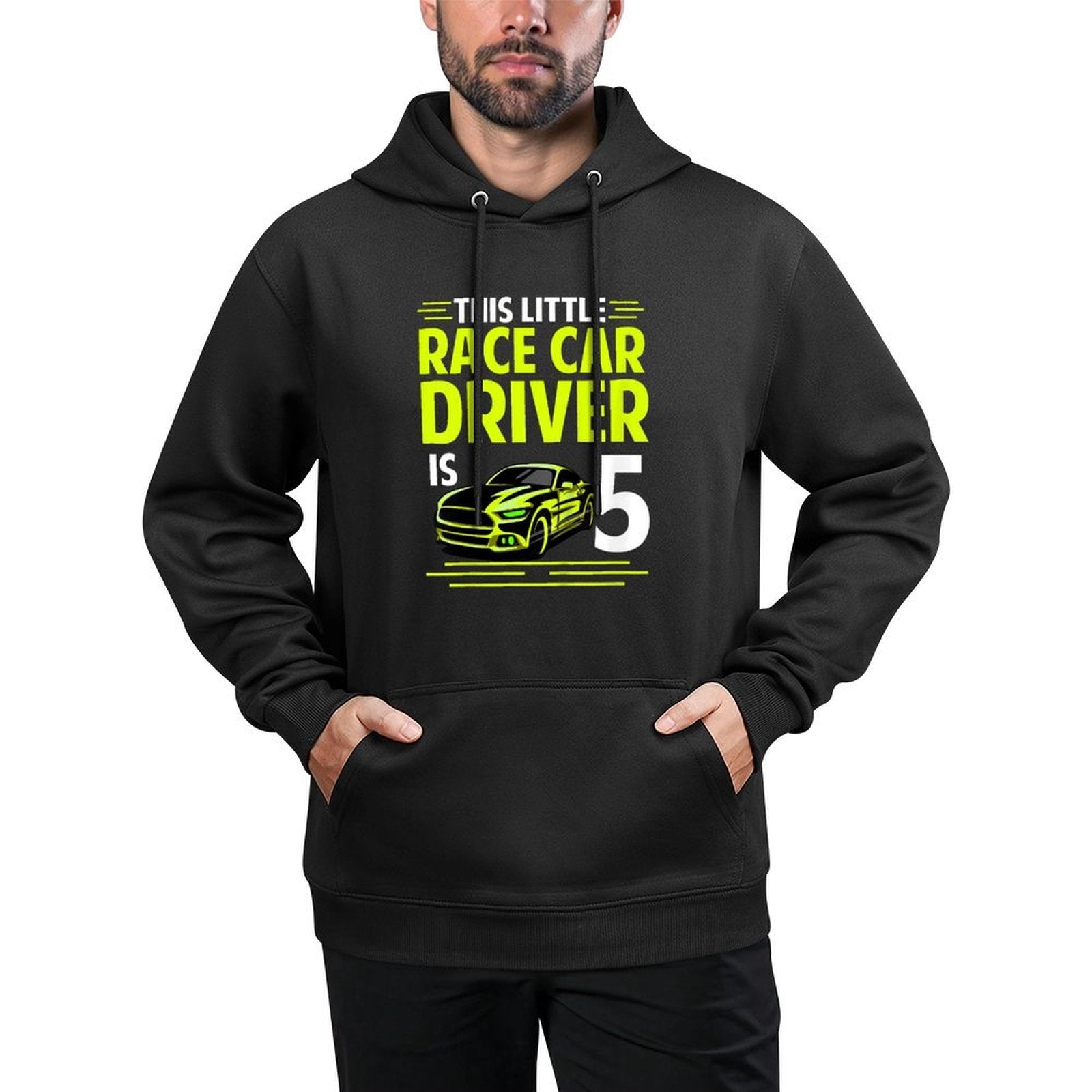 Kids Race Car 5 Years Old Birthday Kid Racing Car 5th B-Day Kangaroo Pocket Hoodie