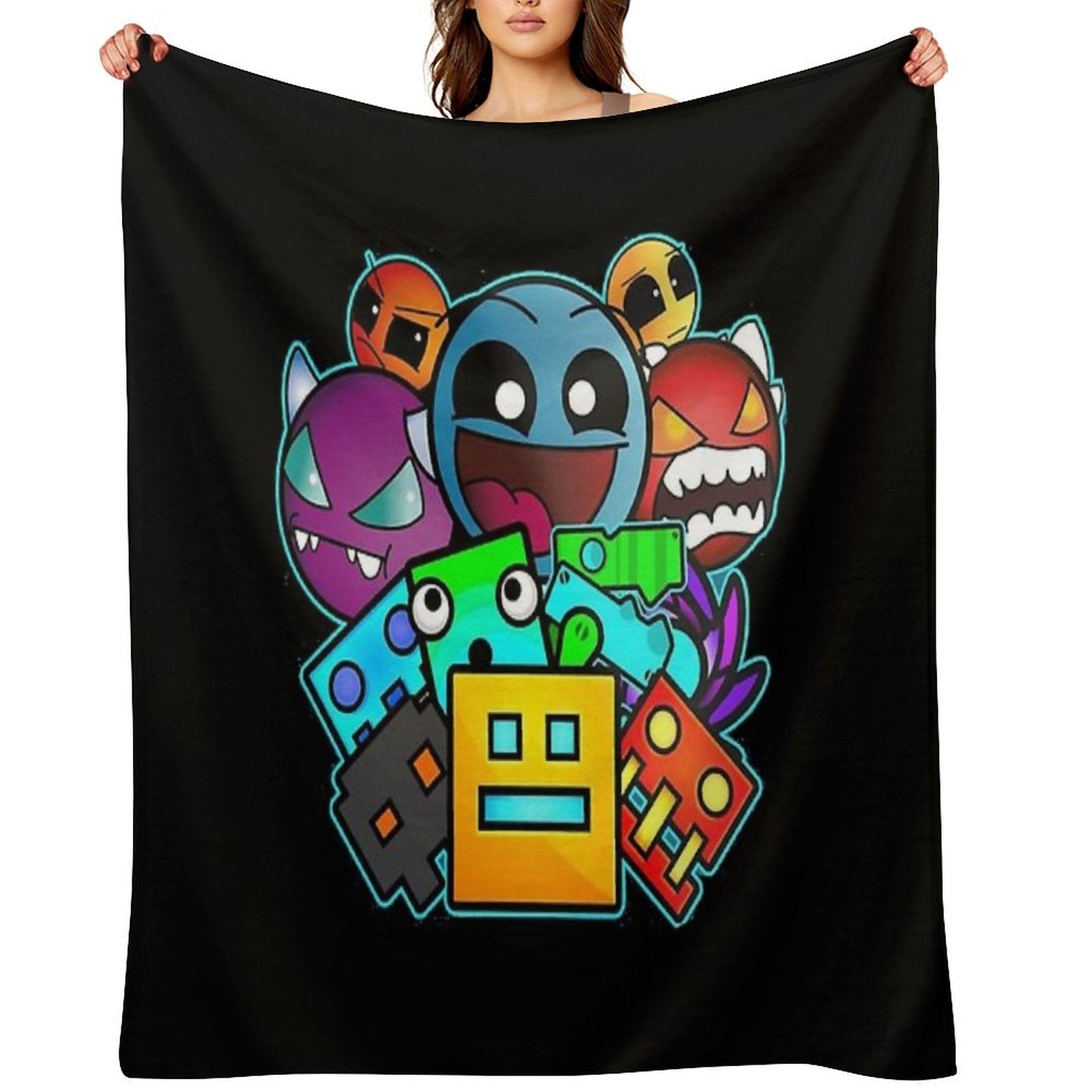 Geometric Dash Plush Throw Blanket