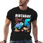 Birthday Girls 5th Sea Turtle 5 Year Old Ocean Aquarium  Rolled Sleeves T-Shirt