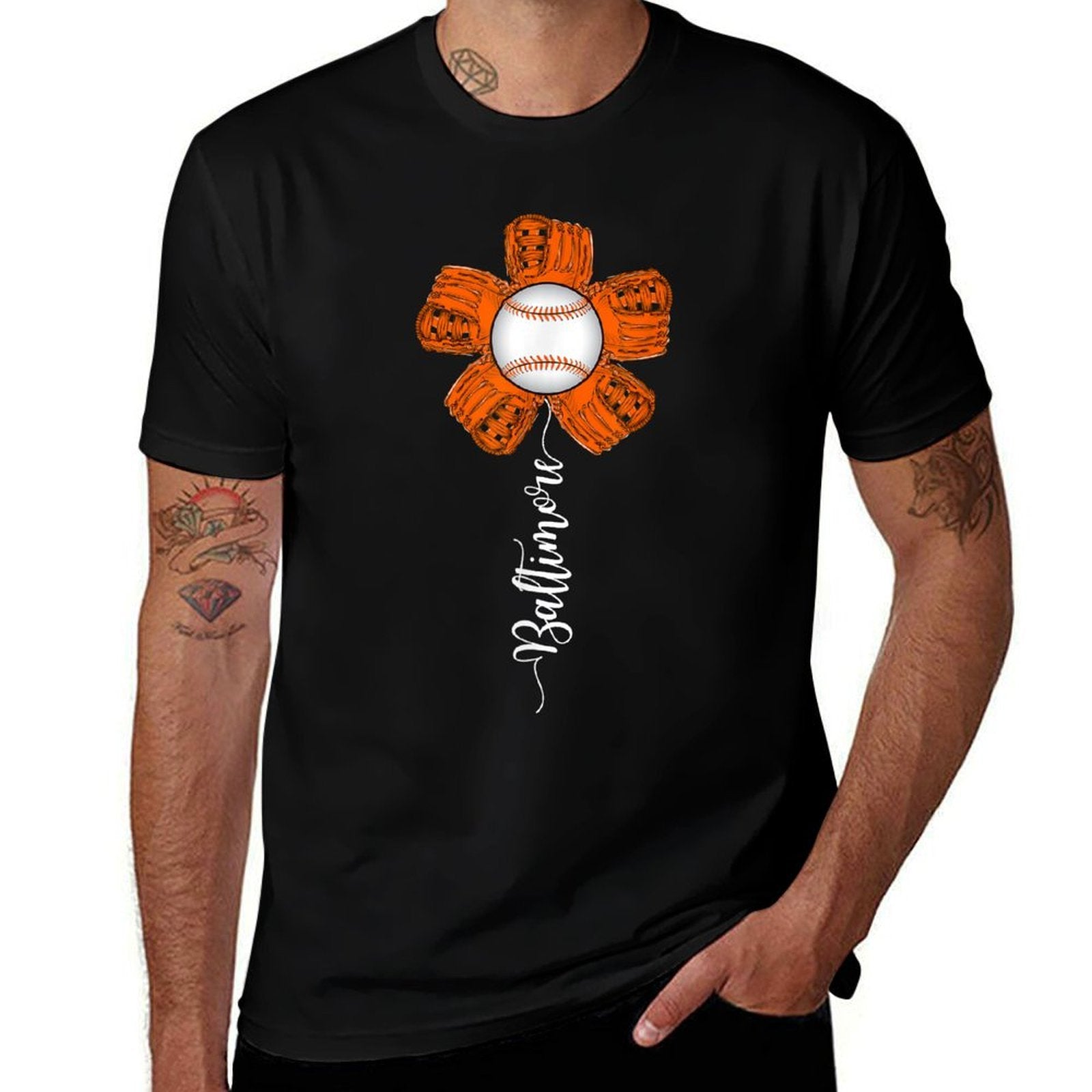 Baltimore Cute Flower Baseball Lover Player And Fans  Eco-friendly Material T-Shirt