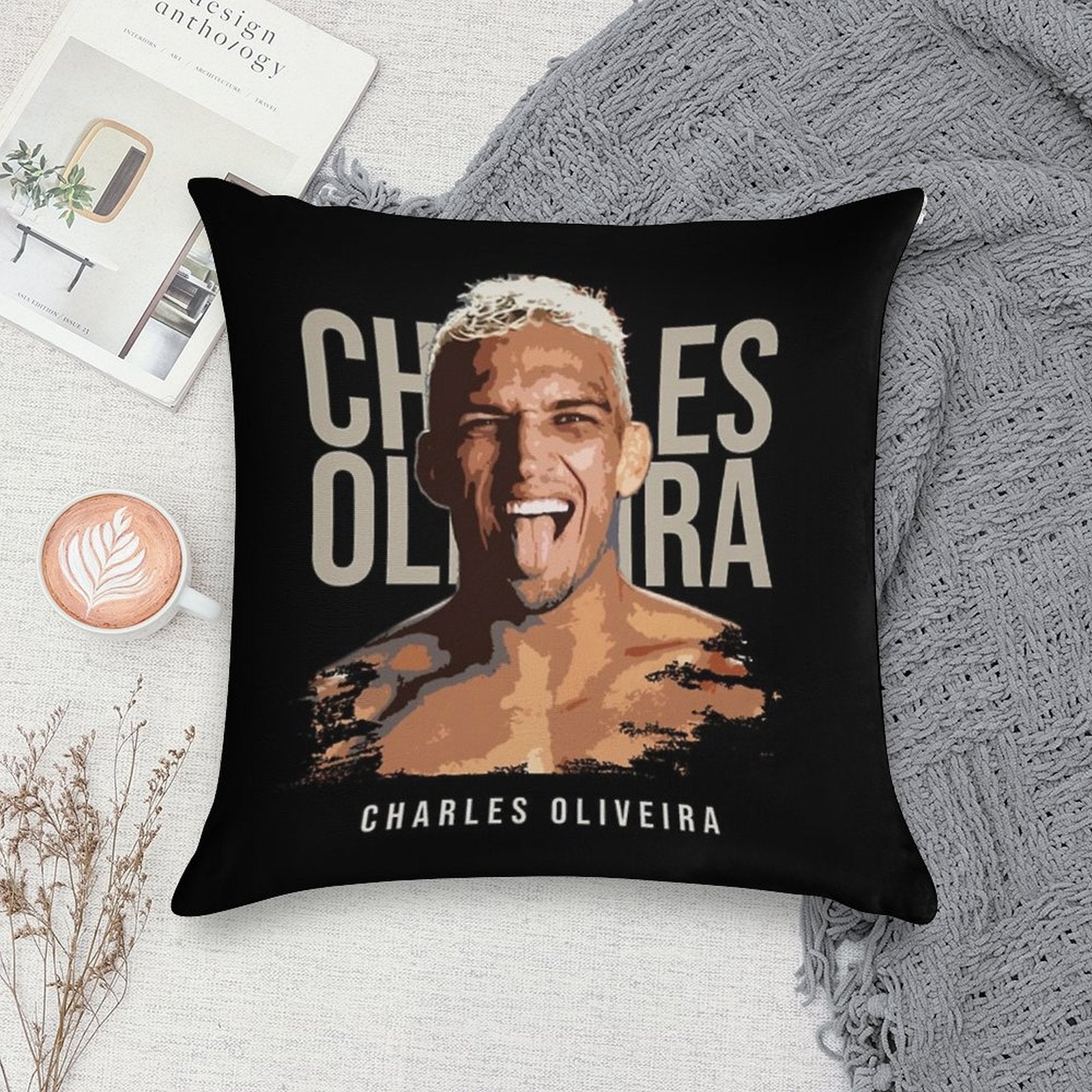 Charles Oliveira Smile Fighter Soft Shrink-Resistant Throw Pillow