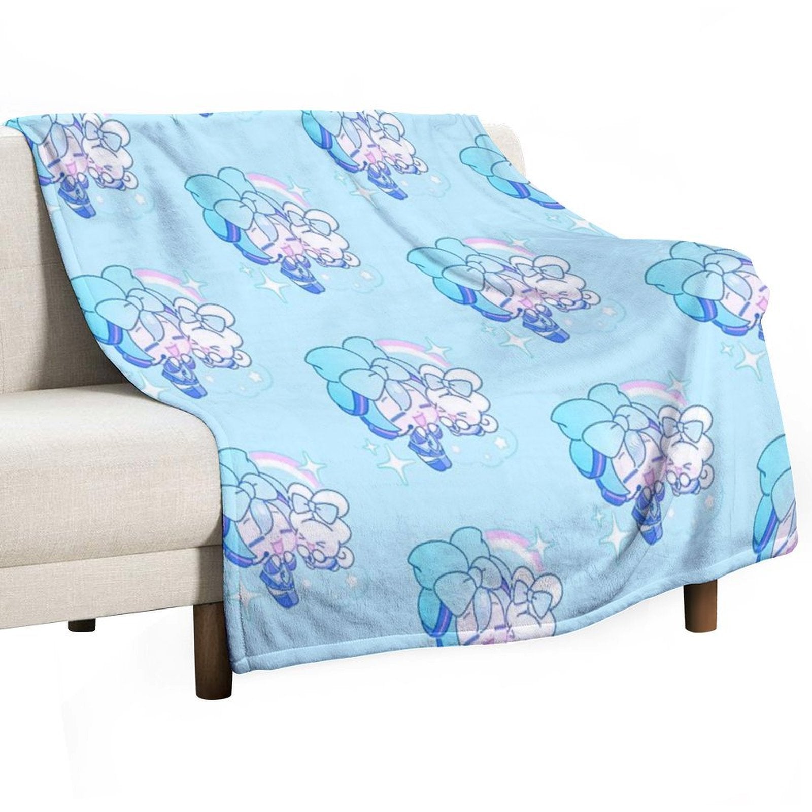 Miku And Cinnamoroll with Bows Plush Throw Blanket