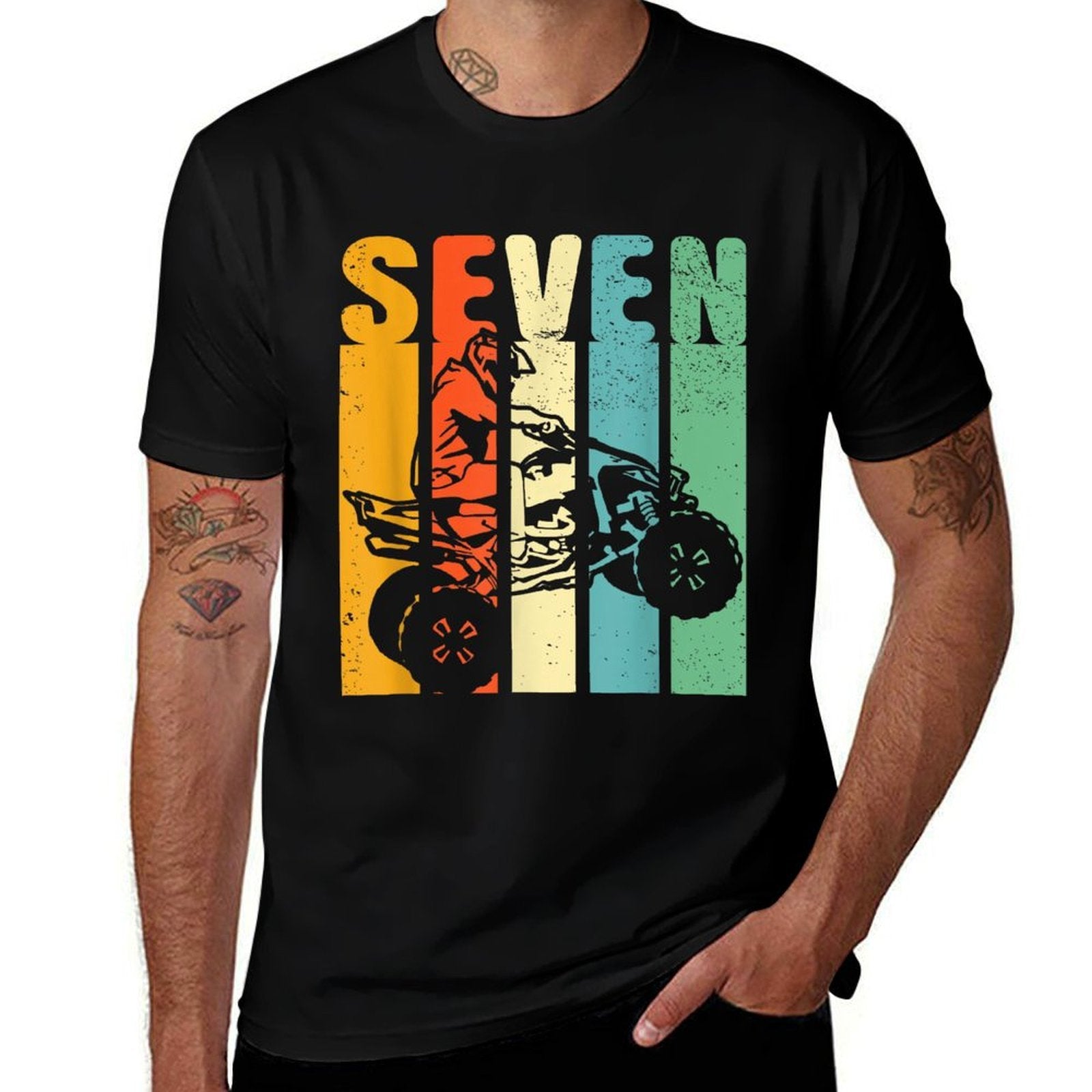 7th Birthday ATV Off Road Four Wheeler Quad Bike Mud Racing  Oversized Silhouette T-Shirt