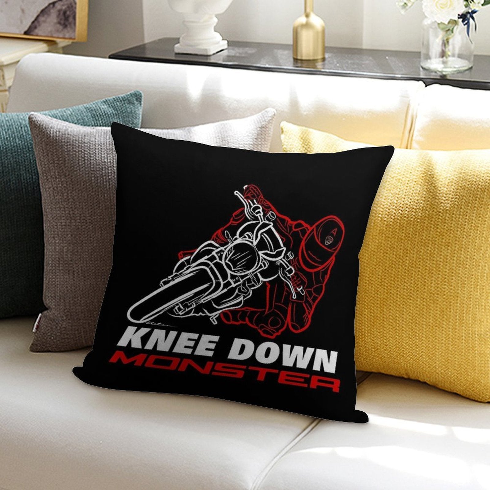 Knee Down Monster for Monster Lovers - Dark Edition with Text - Biker Quotes Soft Ultra-Soft Texture Throw Pillow