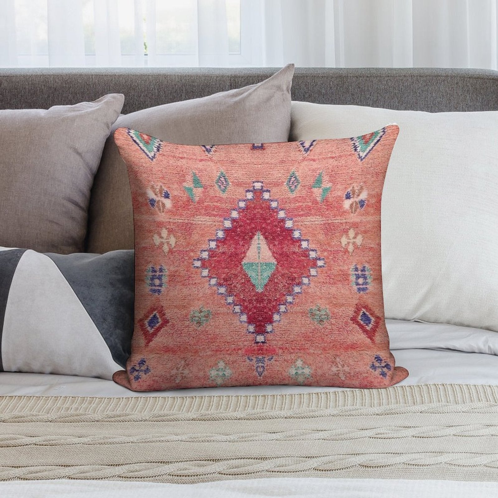 Heritage Moroccan Rug Style Design Soft Easy Maintenance Throw Pillow