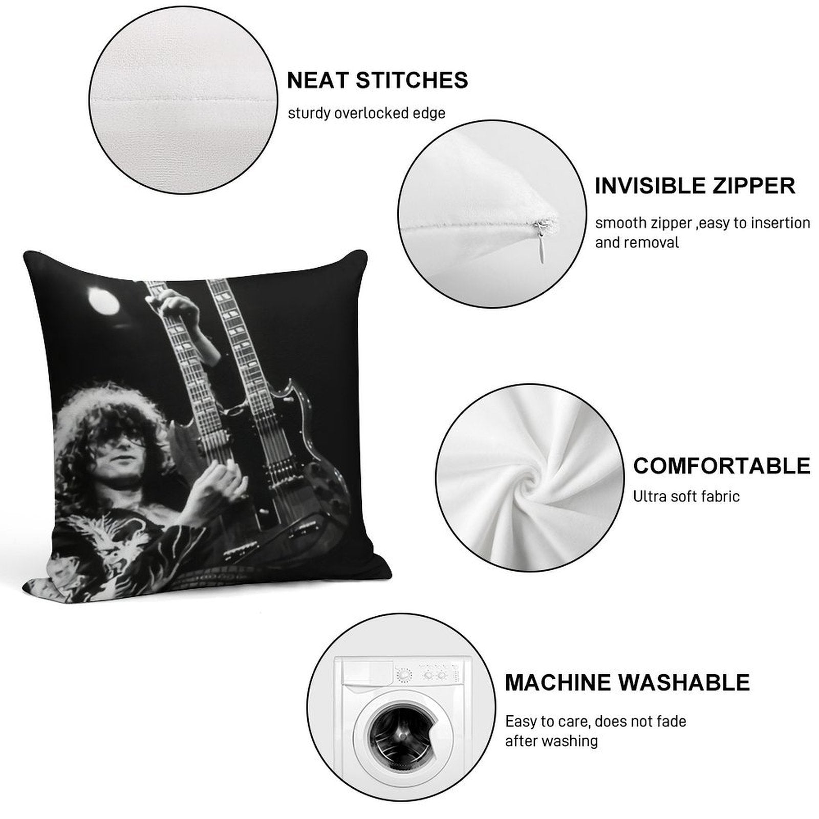 Jimmy Guitaris Poster Soft Hidden Zipper Throw Pillow