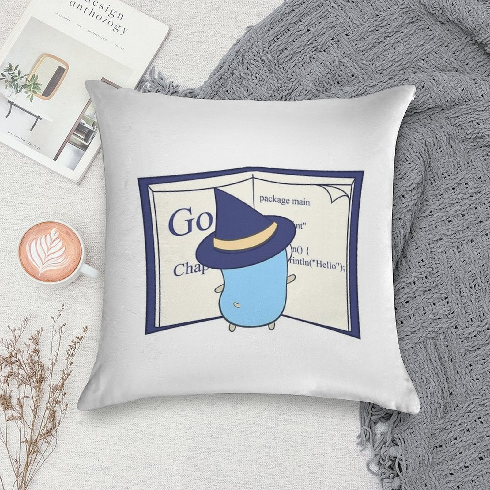 The Go Gopher Witch Learning Go Soft Reinforced Edging Throw Pillow