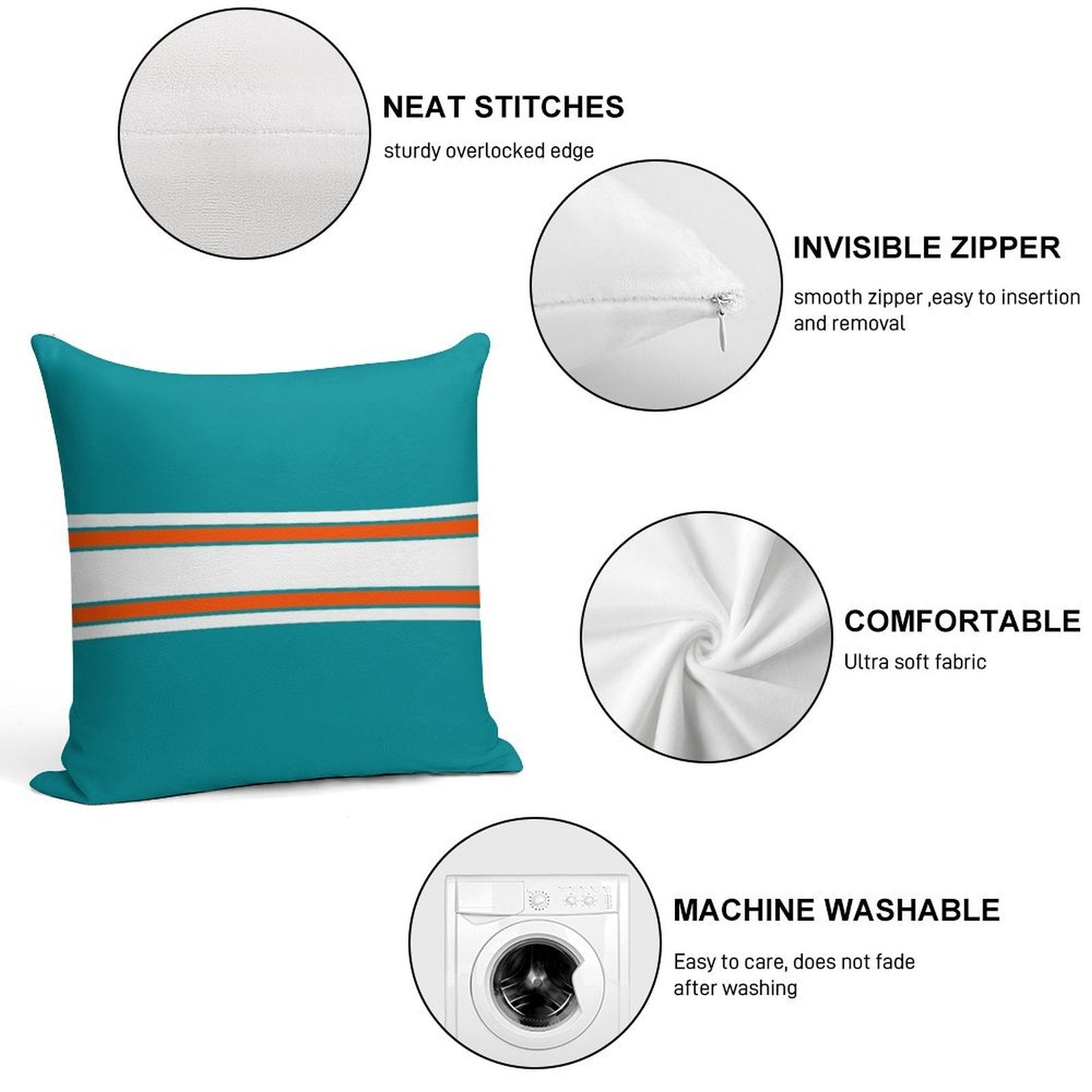 Miami Dolphins Pattern Soft Shrink-Resistant Throw Pillow