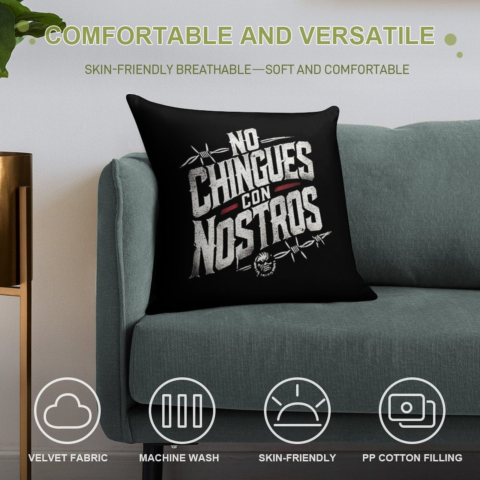 No Chingues - Con - Nostros Soft Durable Construction Throw Pillow