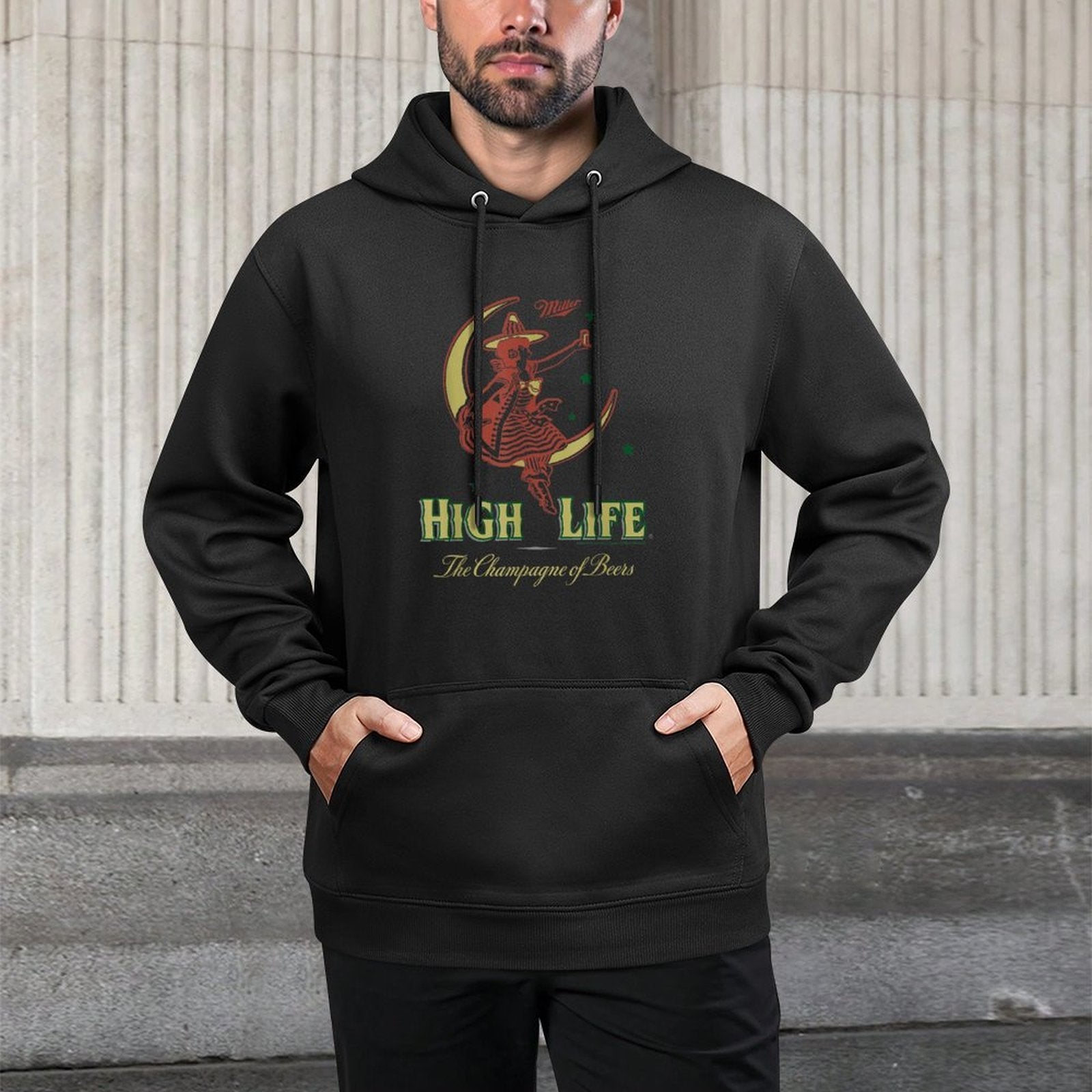 Miller High Life The Champagne Of Beers Girl On Moon Vintage Adjustable Hood Hoodie