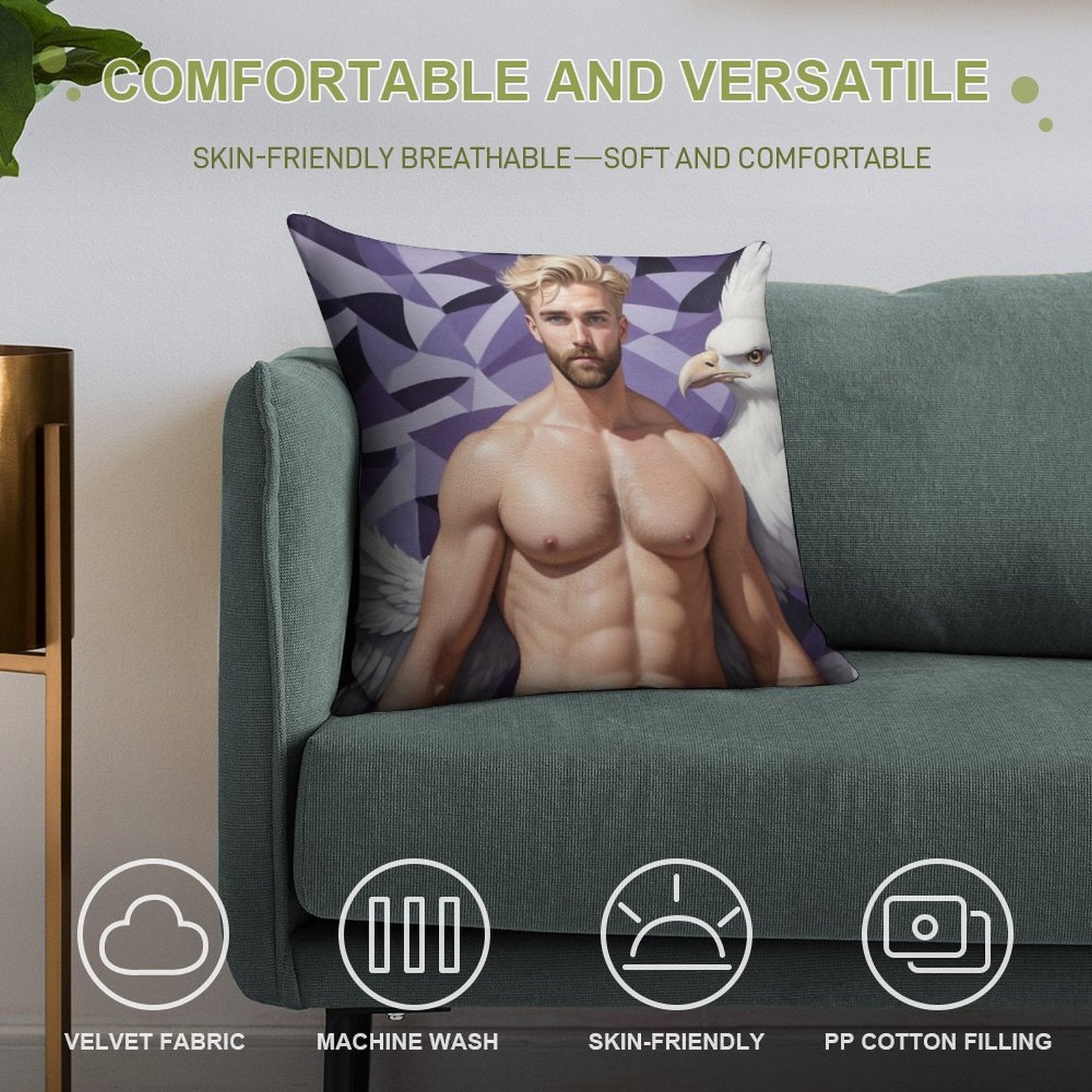 Sexy Guy Portrait Maurice Escher Inspired Background 2 Soft Shrink-Resistant Throw Pillow