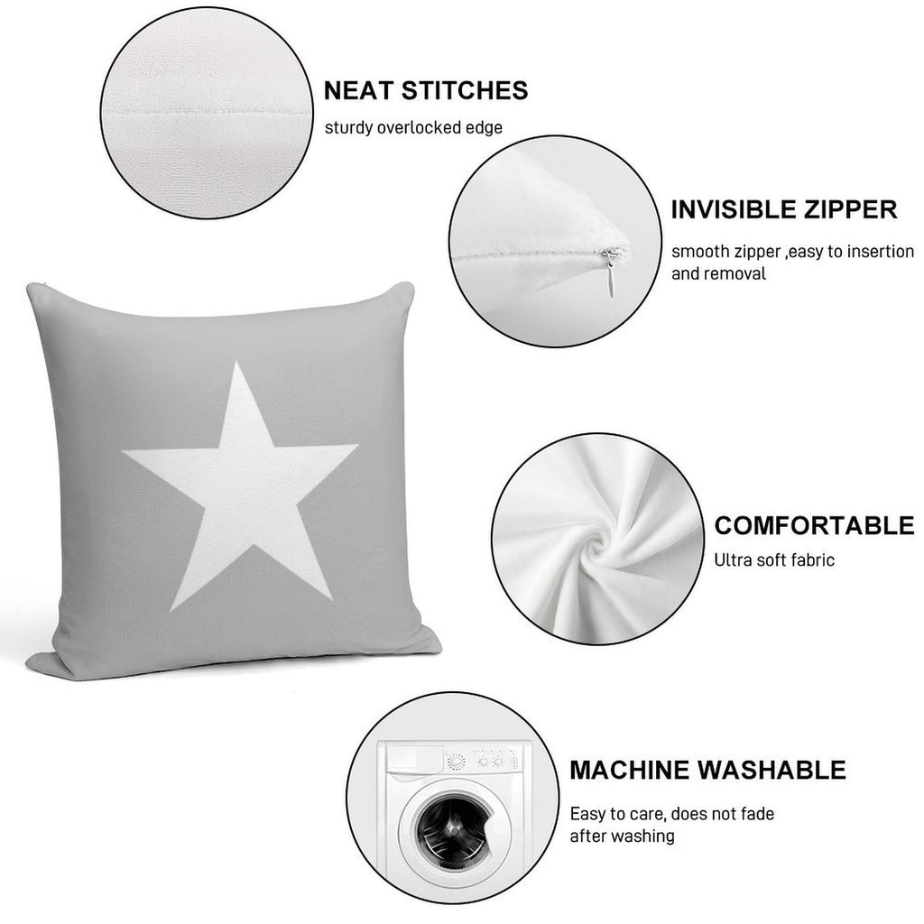 Single WHITE STAR on A SILVER GREY Background Soft Skin-Friendly Throw Pillow