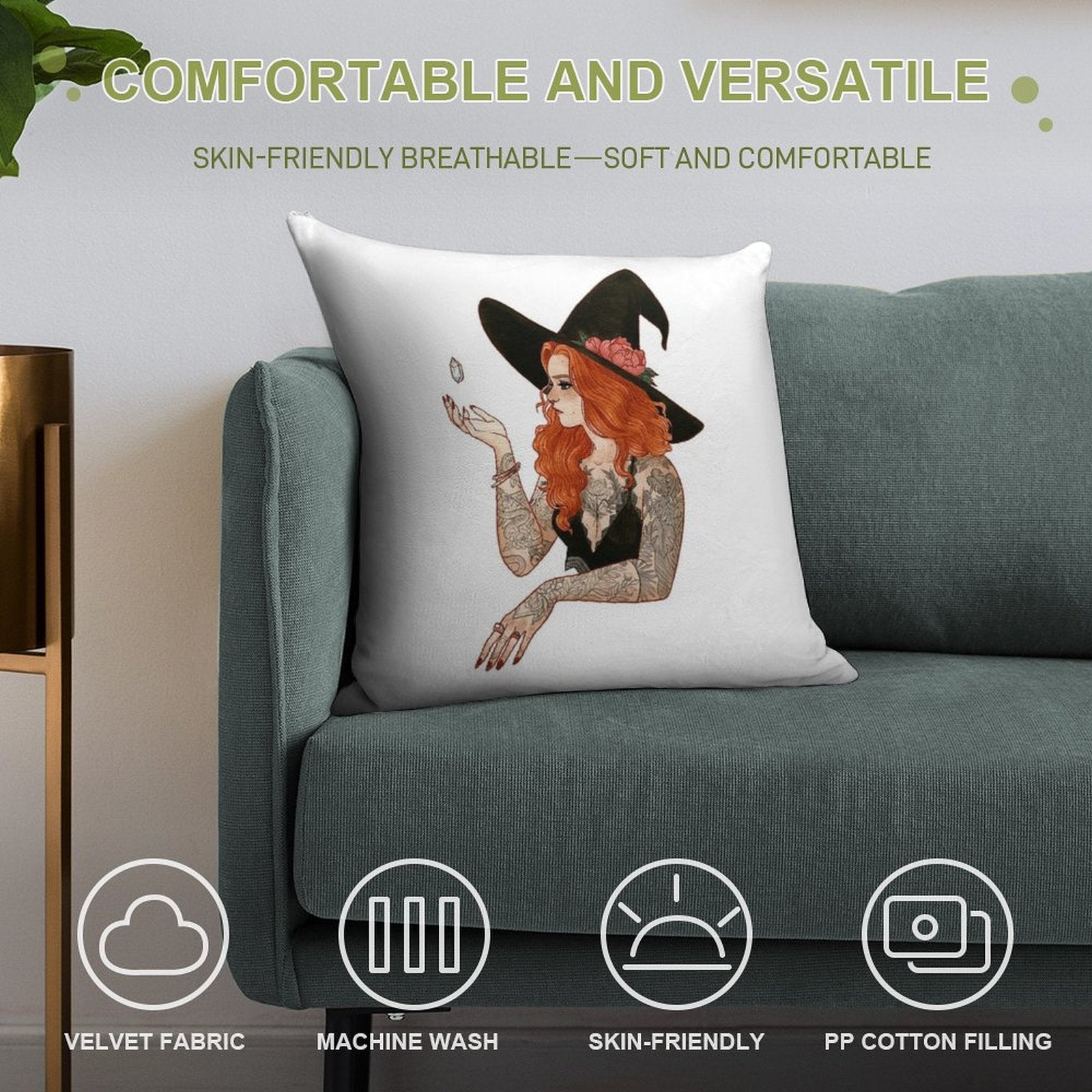 Red Tattooed Witch Soft Fade-Resistant Throw Pillow