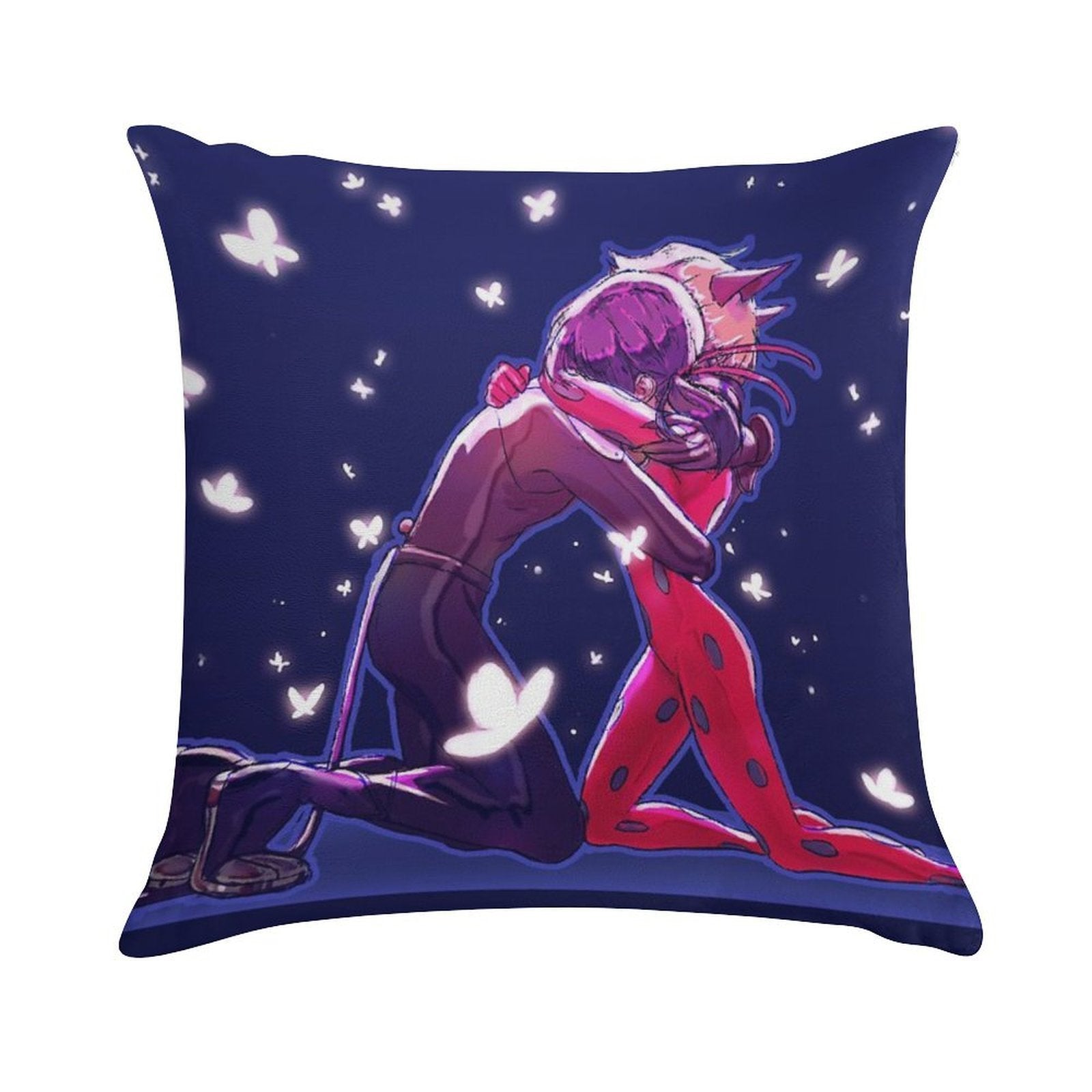 Catboy And Girl Hugging in The Butterflies Soft Style Accent Throw Pillow