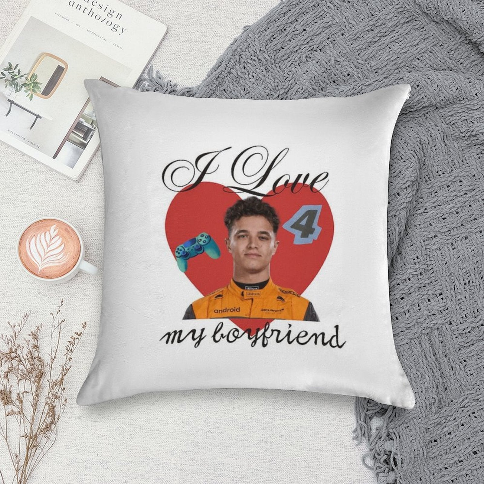 I Love My Boyfriend Lando Norris Soft Skin-Friendly Throw Pillow