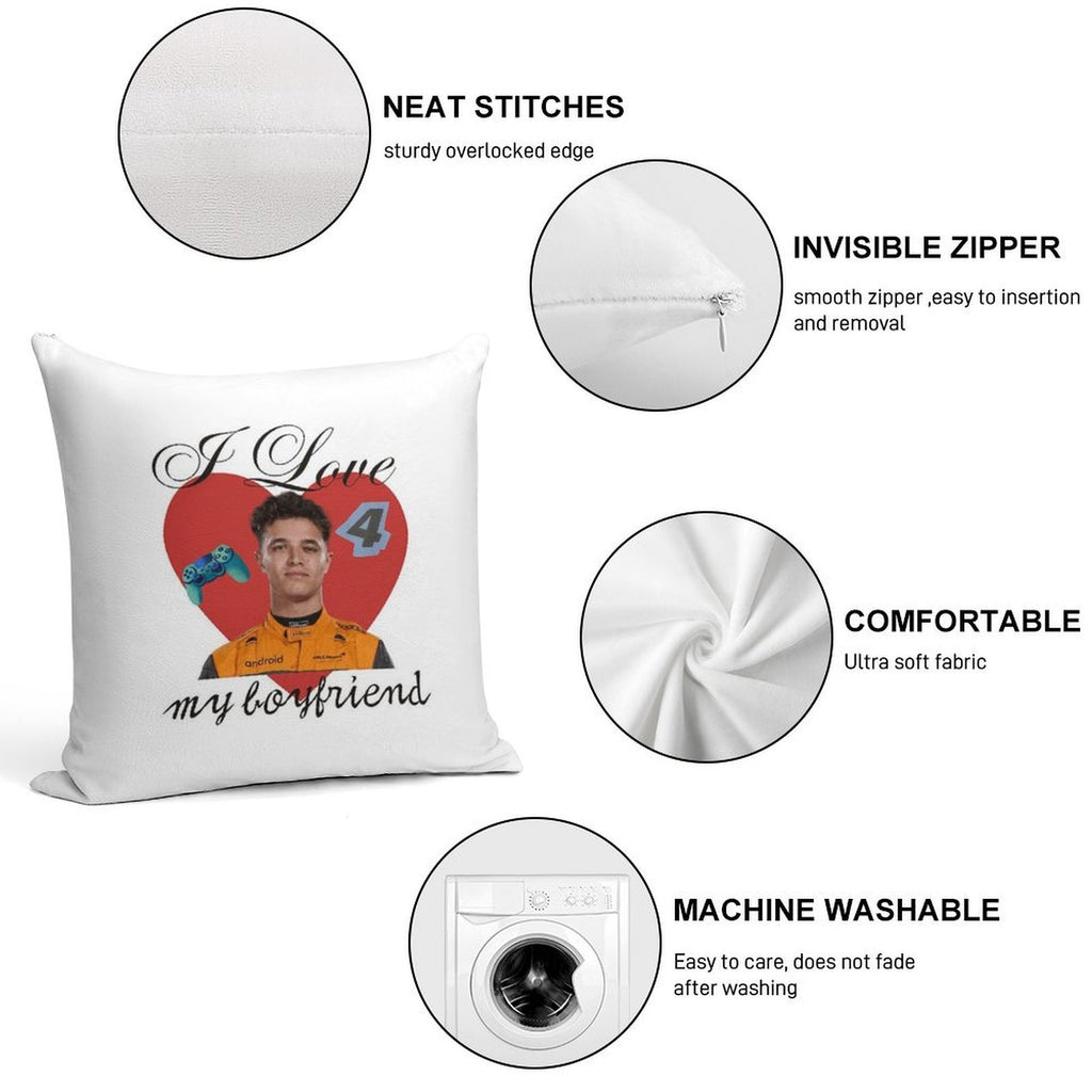 I Love My Boyfriend Lando Norris Soft Skin-Friendly Throw Pillow