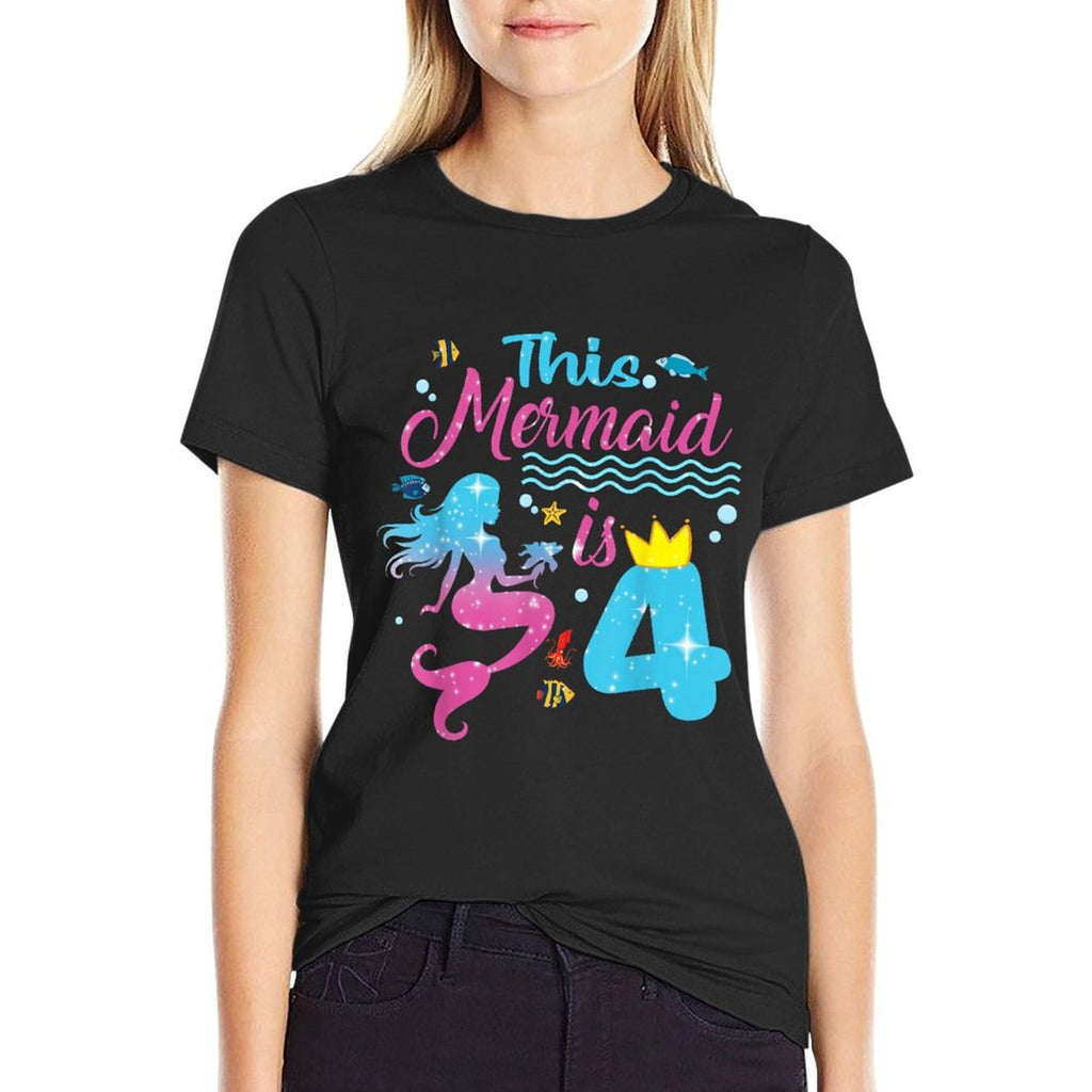 This Mermaid Is 4 Year Old Girls 4th Birthday Mermaid  Versatile T-Shirt