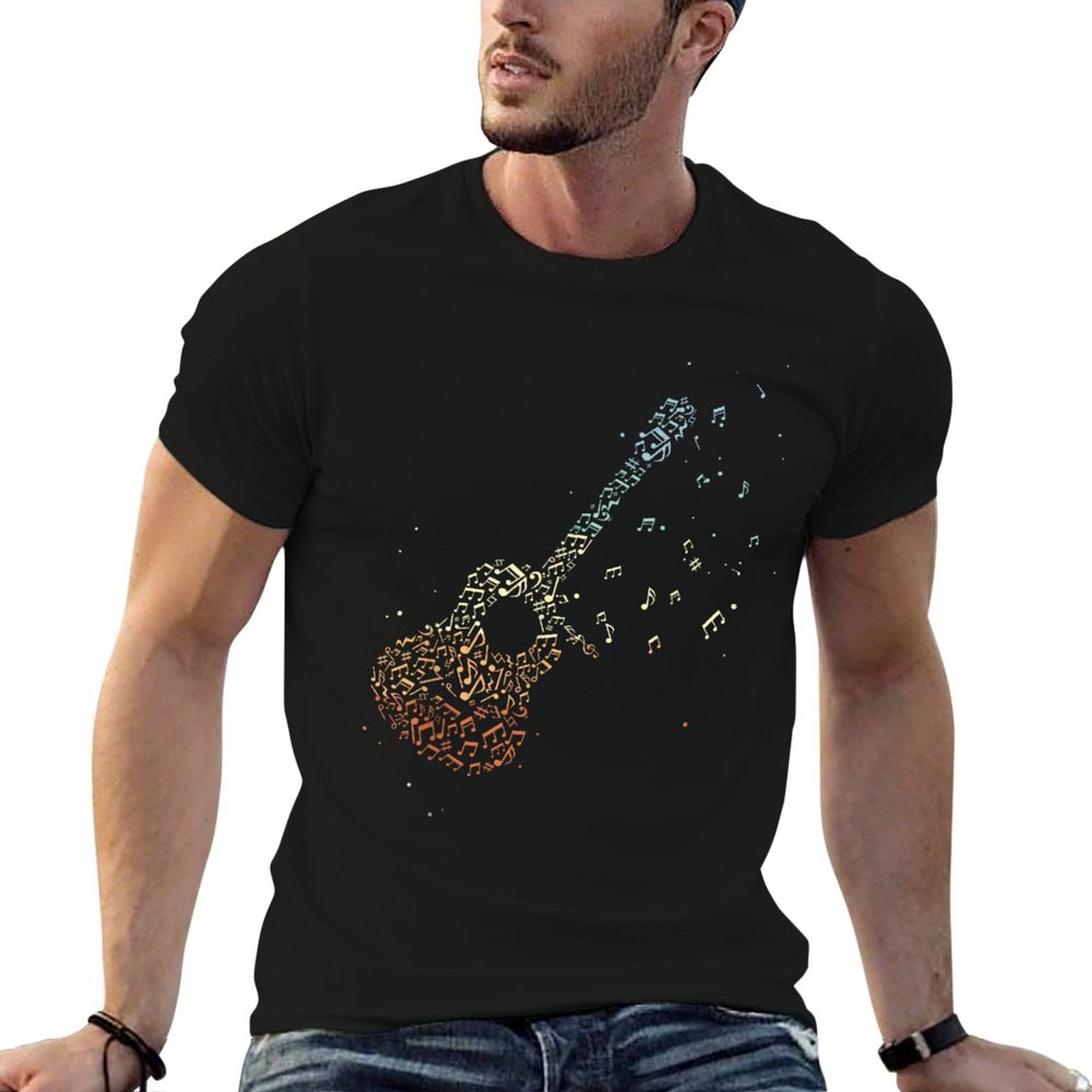 Guitar Gifts Men Music Notes Guitarist Musician Music Lover  Stretchy T-Shirt