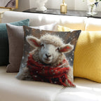 Sheep in The Snow with A Red Scarf Soft Anti-Pilling Throw Pillow