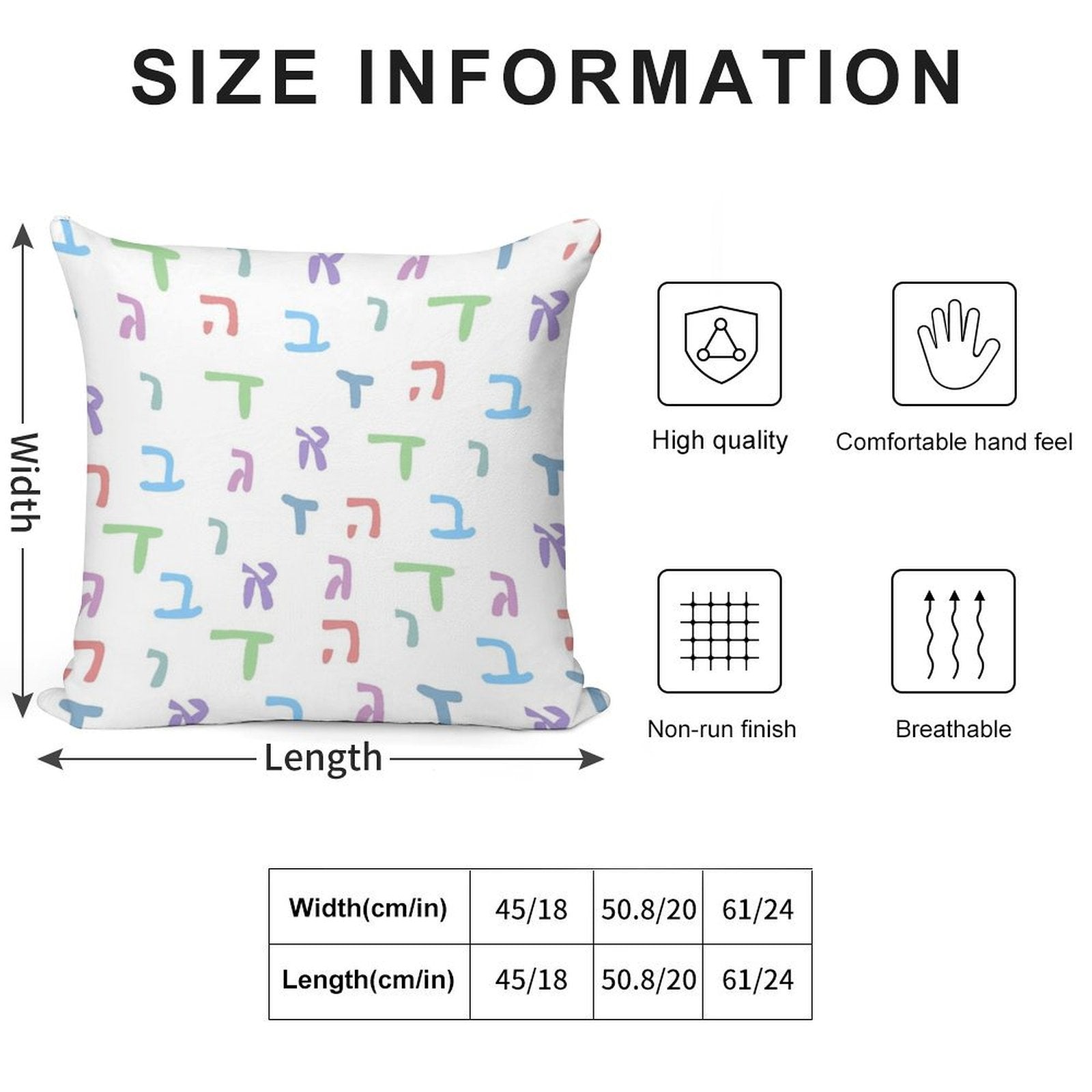 Alef Beis Letters Alef-zayin White Background Random Spacing Soft Fade-Resistant Throw Pillow