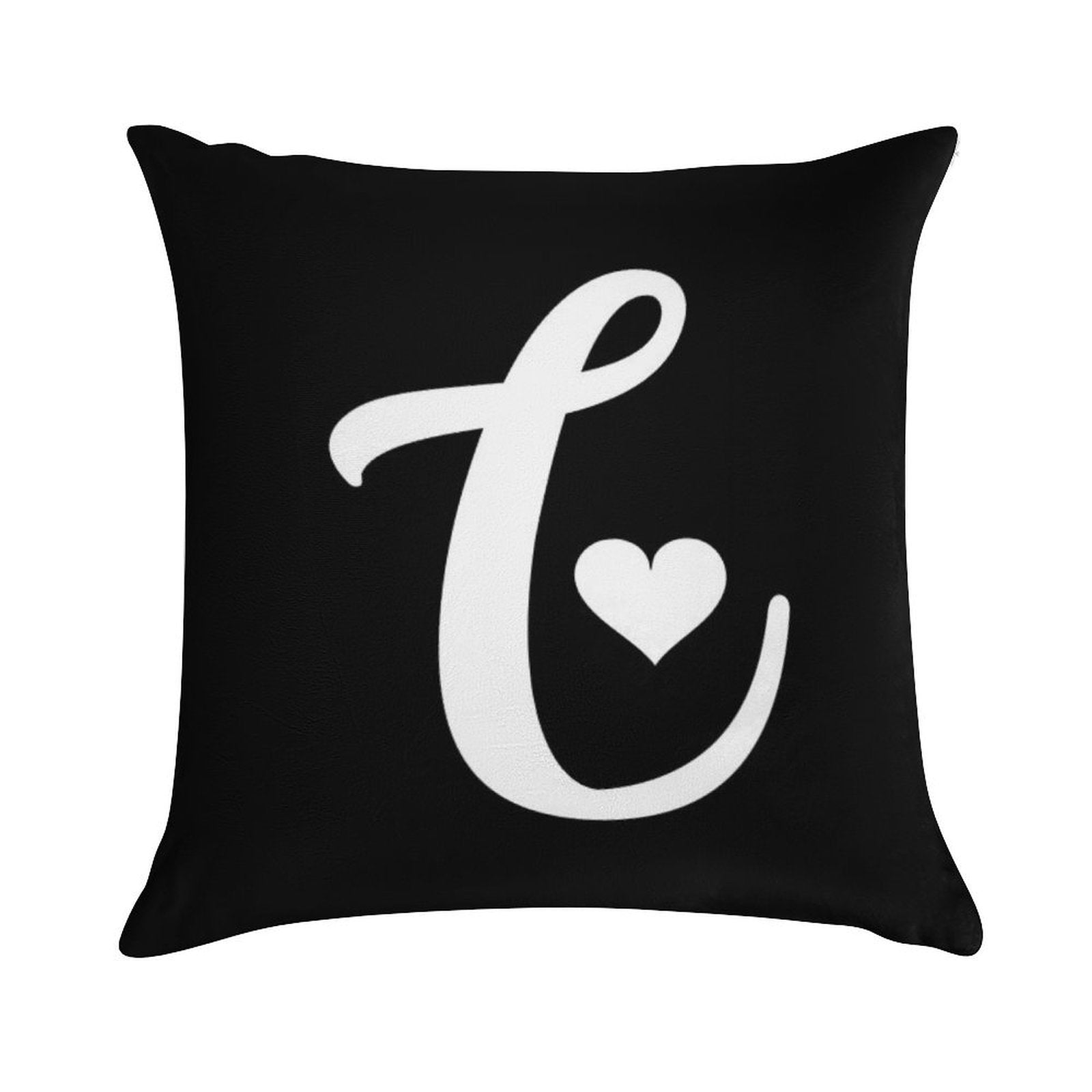 White And Black Letter C Initial Name Minimalist Heart Monogram Graphic Cute Shaped Cool Design on Black Background Soft Hidden Zipper Throw Pillow