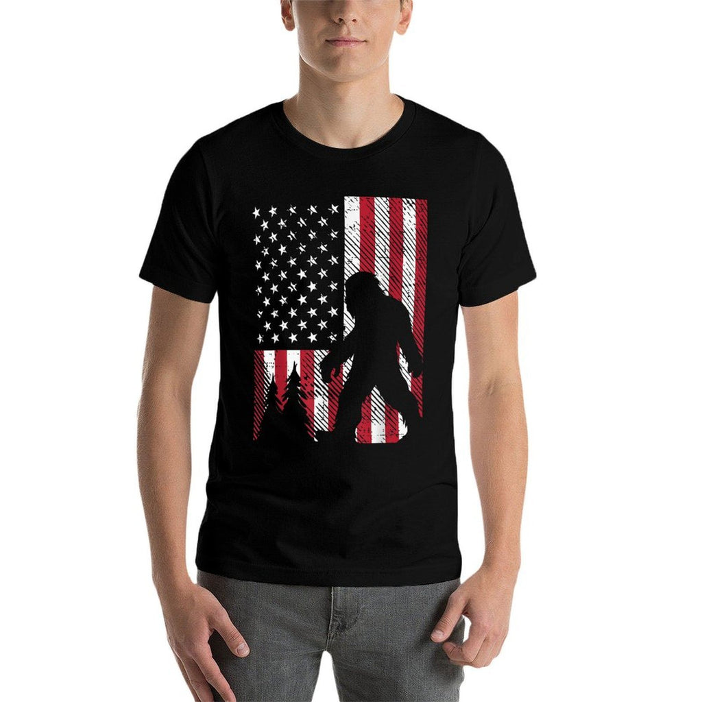 4th July Bigfoot Sasquatch US Patriotic Men Women Kids  Cotton T-Shirt