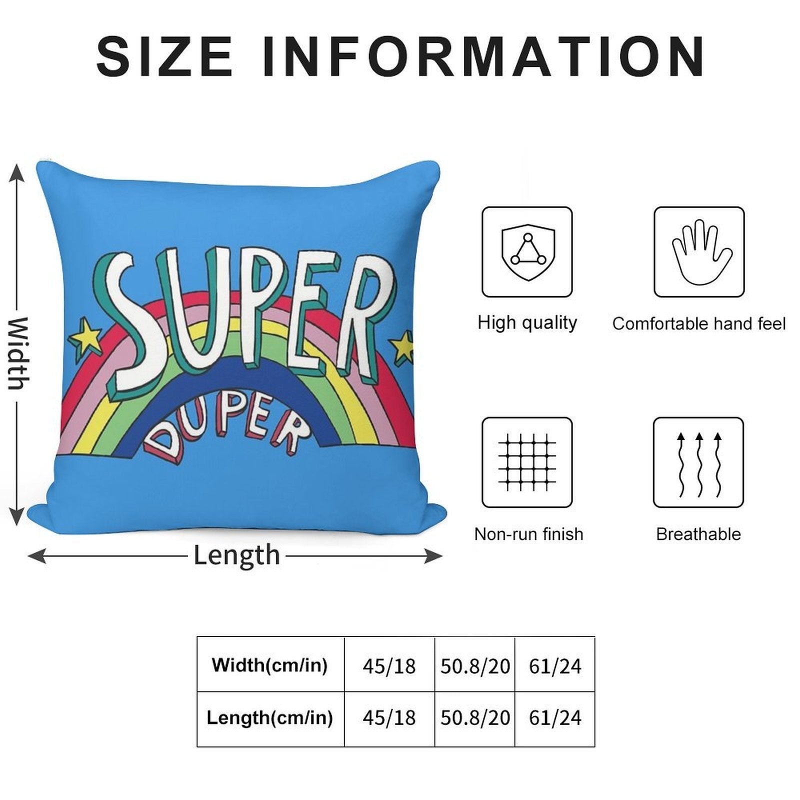 Super Duper Hand Drawn Seventies Style Rainbow Graphic Soft Short Plush Fabric Throw Pillow