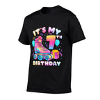 7th Birthday Girl 7 Years, Roller Skates, Number 7  Odor-resistant T-Shirt