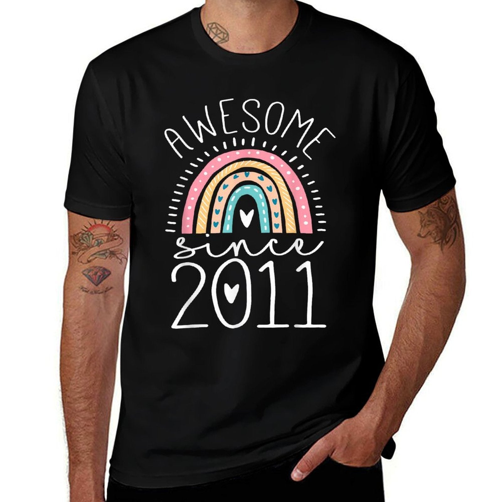 Awesome Since 2011 14th Birthday Rainbow Gifts Born In 2011  Fade-proof Color T-Shirt