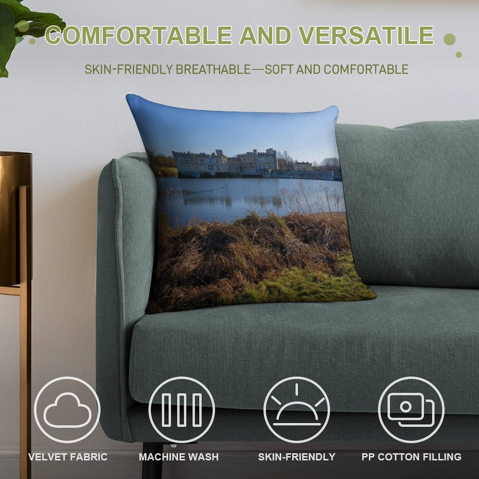 Panoramic View of Leeds Castle in Kent England UK Soft Multiple Sizes Throw Pillow