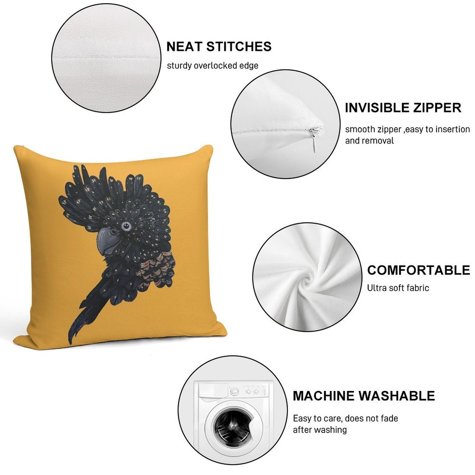 Red Tailed Black Cockatoo Soft Bedroom Essential Throw Pillow