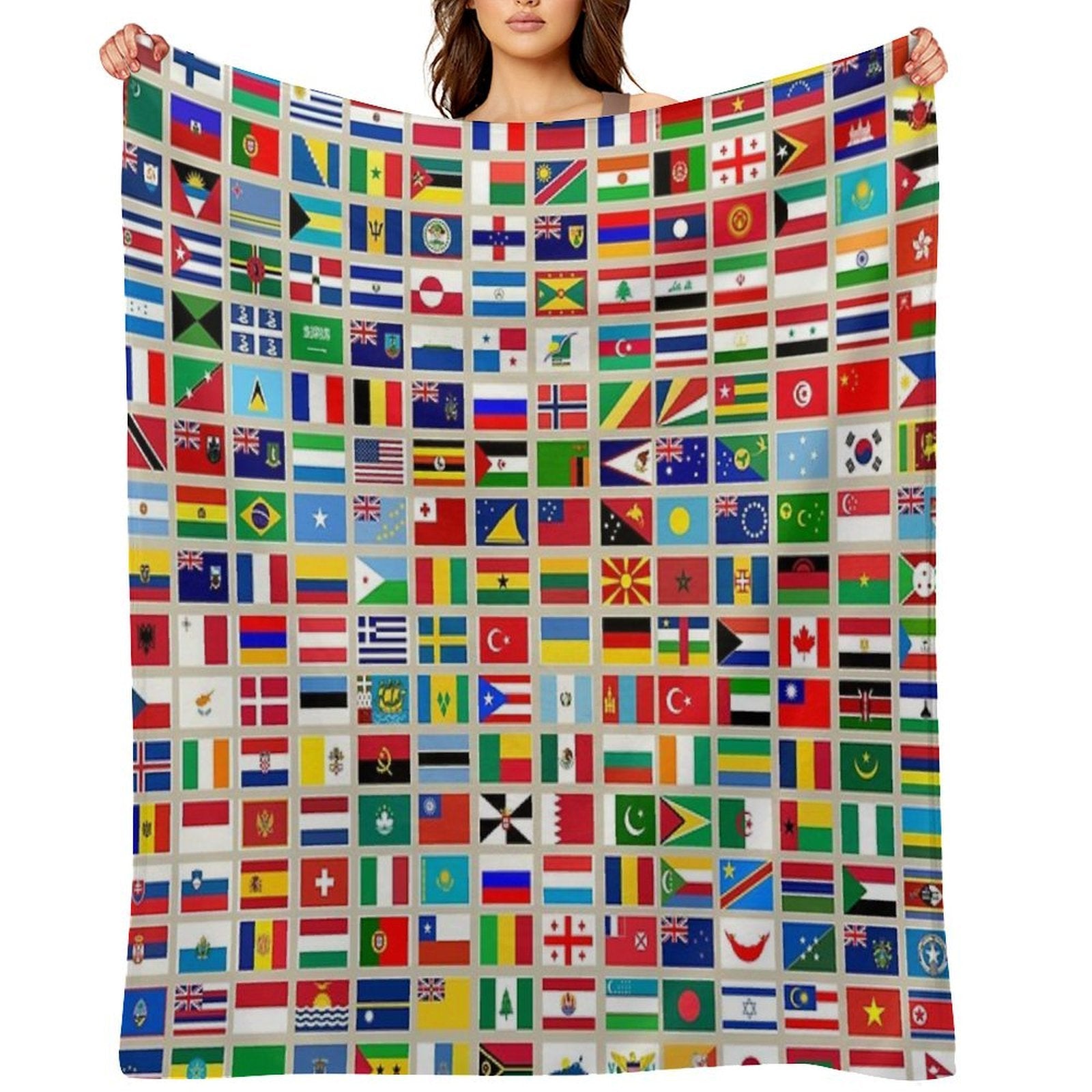 Flags of The World All Countries Nations  - Beige Compact Throw Blanket